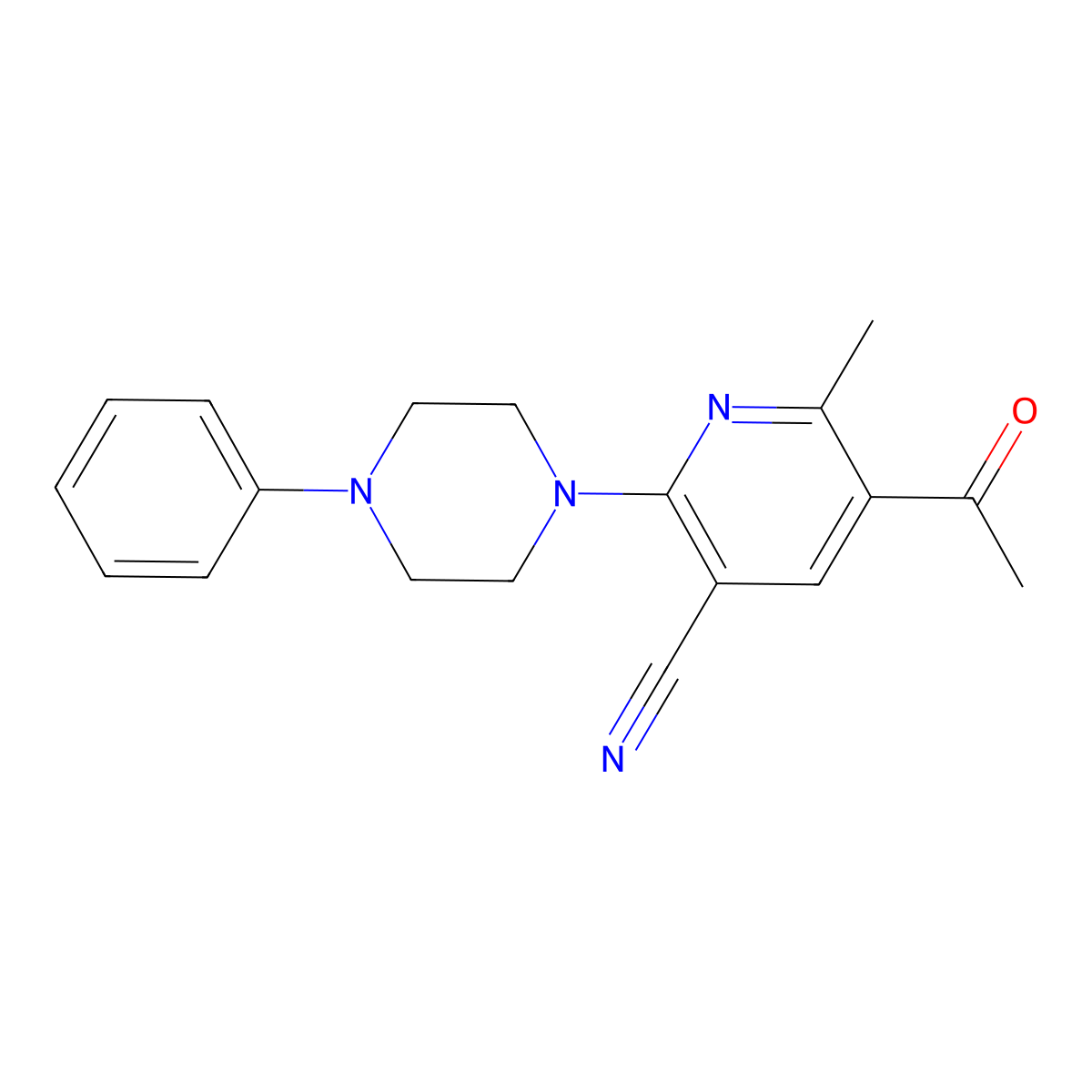 5-Acetyl-6-methyl-2-(4-phenylpiperazino)nicotinonitrile molecular structure, CAS 306979-88-4