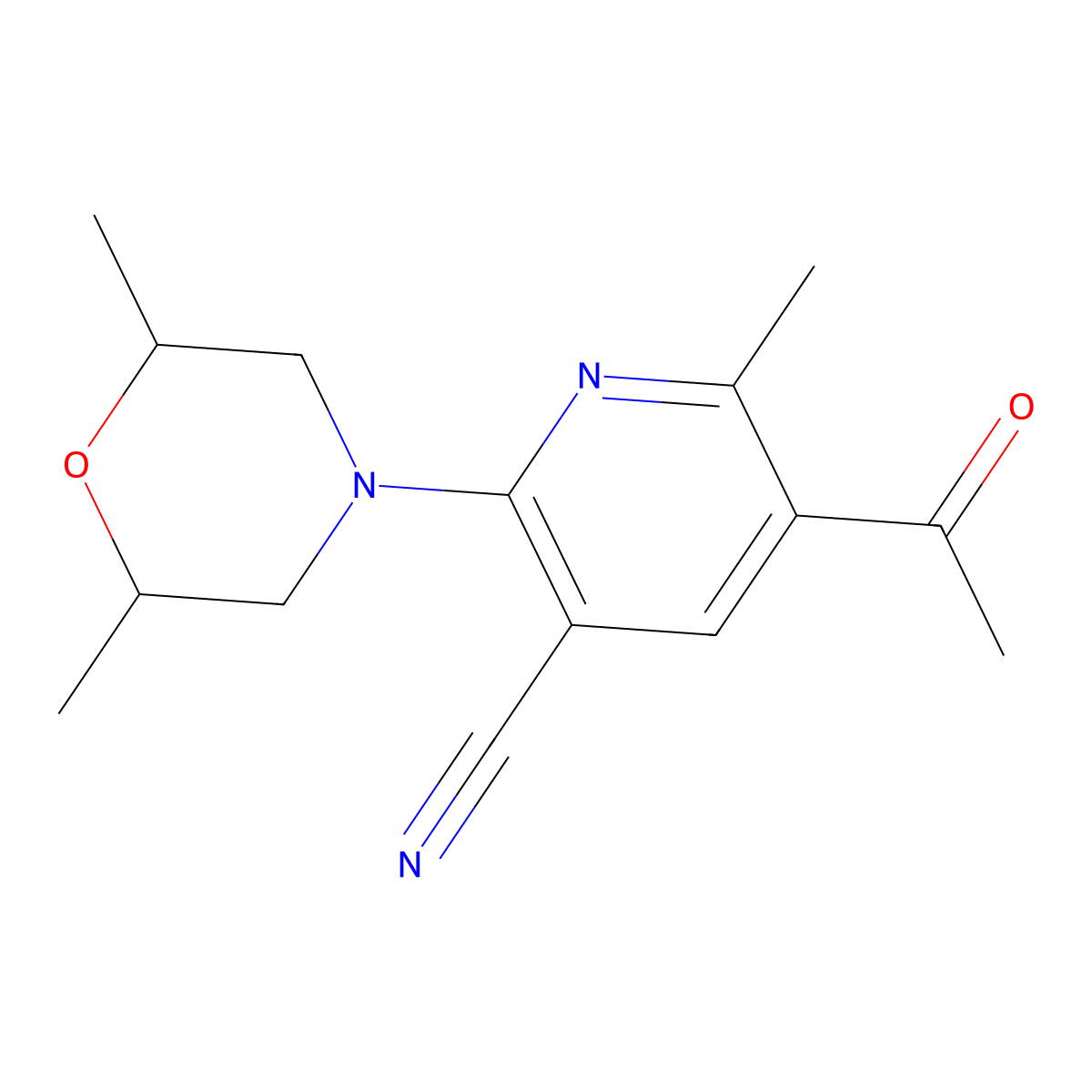 5-Acetyl-2-(2,6-dimethylmorpholino)-6-methylnicotinonitrile molecular structure, CAS 306979-96-4