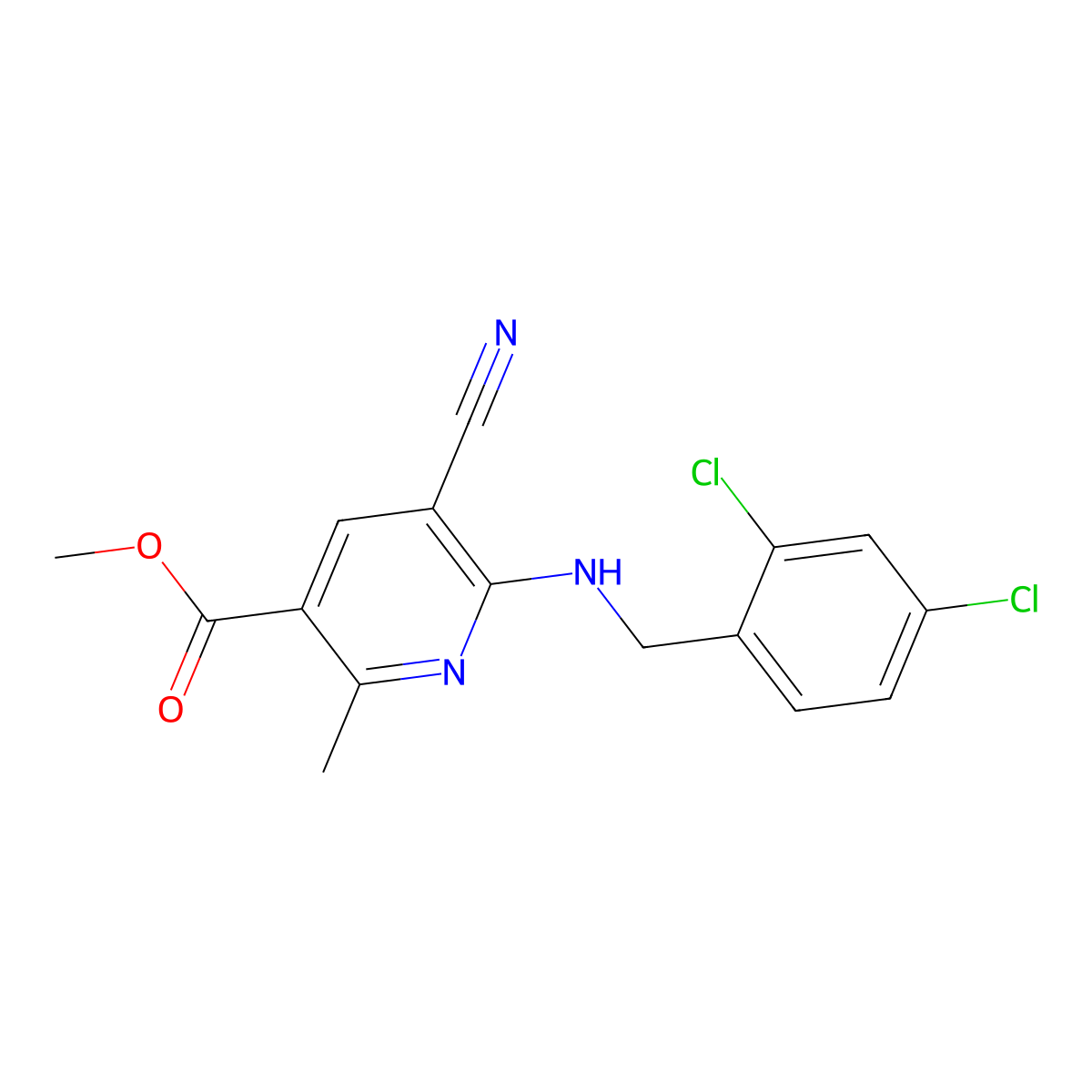Methyl 5-cyano-6-[(2,4-dichlorobenzyl)amino]-2-methylnicotinate molecular structure, CAS 306979-99-7
