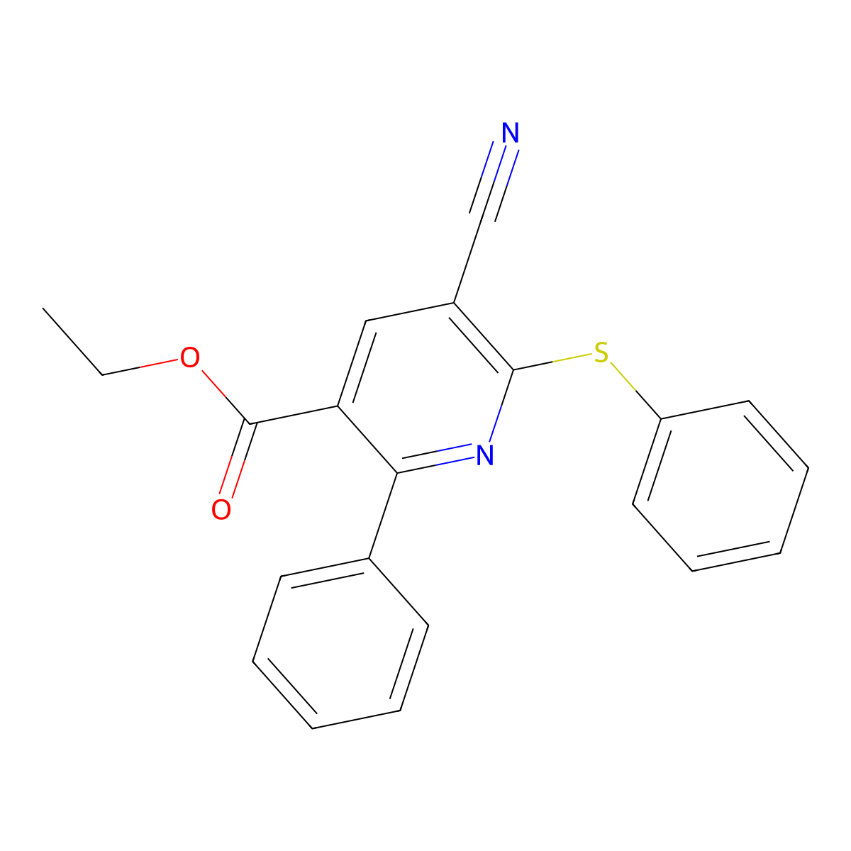 Ethyl 5-cyano-2-phenyl-6-(phenylsulfanyl)nicotinate molecular structure, CAS 306980-00-7