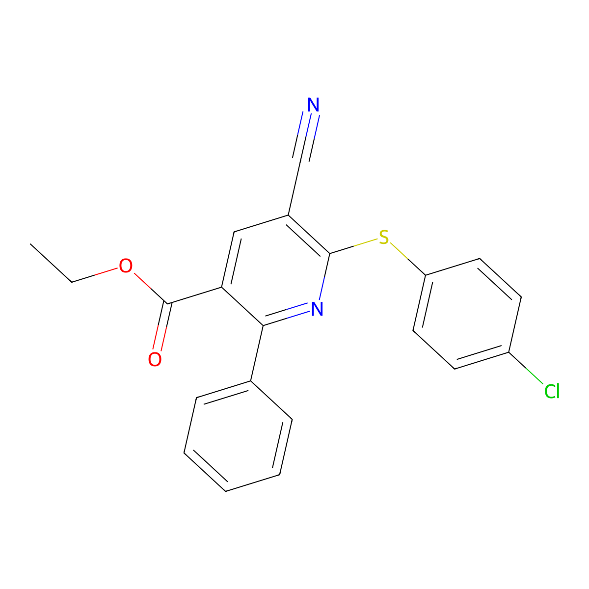 Ethyl 6-[(4-chlorophenyl)sulfanyl]-5-cyano-2-phenylnicotinate molecular structure, CAS 306980-01-8