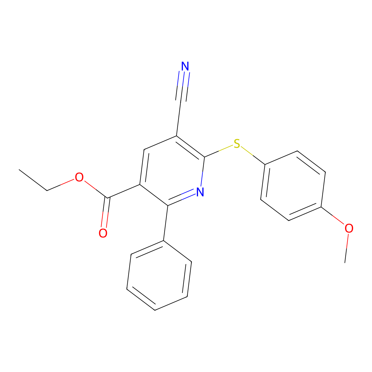 Ethyl 5-cyano-6-((4-methoxyphenyl)sulfanyl)-2-phenylnicotinate molecular structure, CAS 306980-02-9