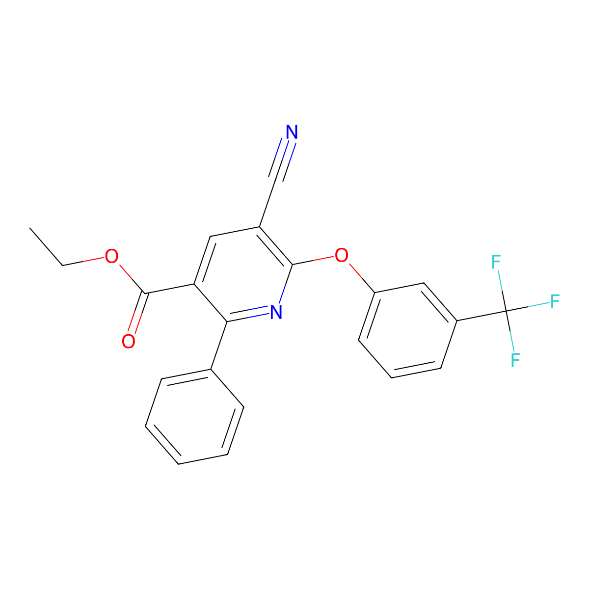 Ethyl 5-cyano-2-phenyl-6-[3-(trifluoromethyl)phenoxy]pyridine-3-carboxylate molecular structure, CAS 306980-16-5
