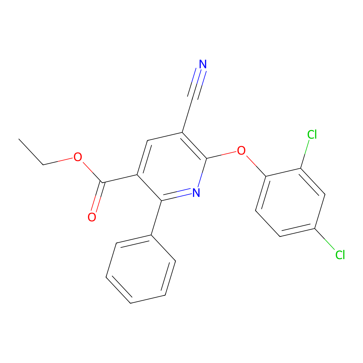 Ethyl 5-cyano-6-(2,4-dichlorophenoxy)-2-phenylpyridine-3-carboxylate molecular structure, CAS 306980-18-7