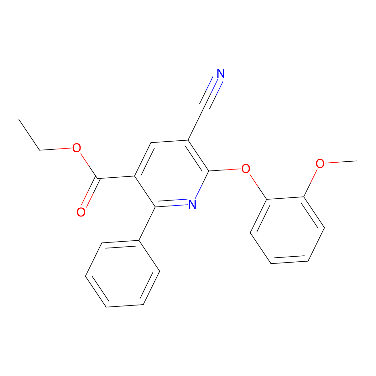 Ethyl 5-cyano-6-(2-methoxyphenoxy)-2-phenylnicotinate molecular structure, CAS 306980-19-8