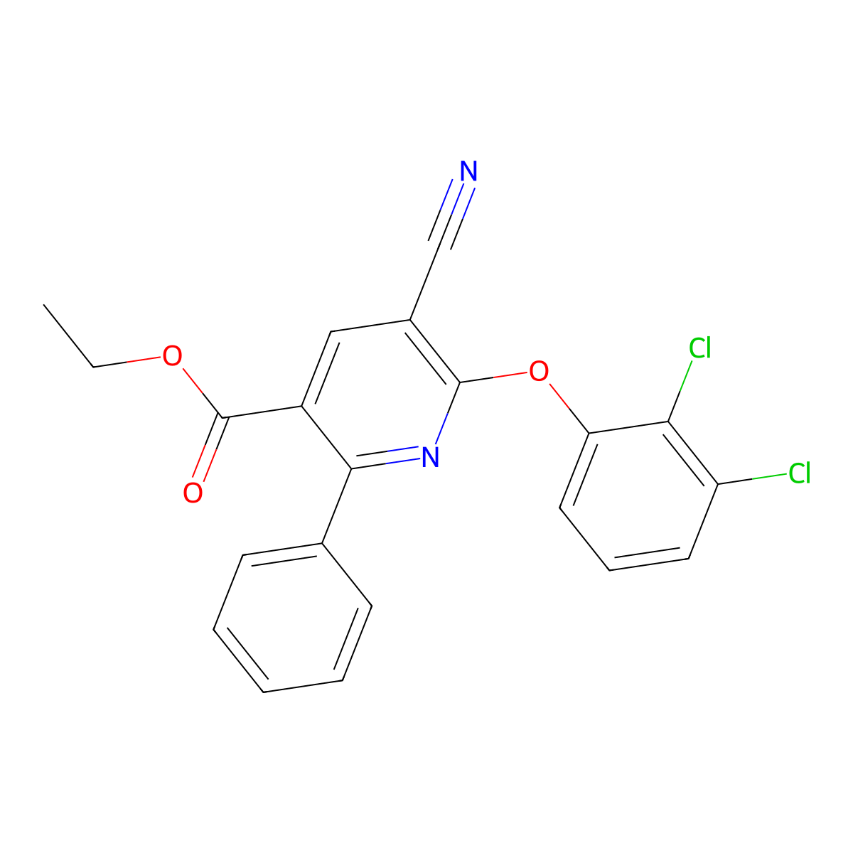 Ethyl 5-cyano-6-(2,3-dichlorophenoxy)-2-phenylpyridine-3-carboxylate molecular structure, CAS 306980-20-1