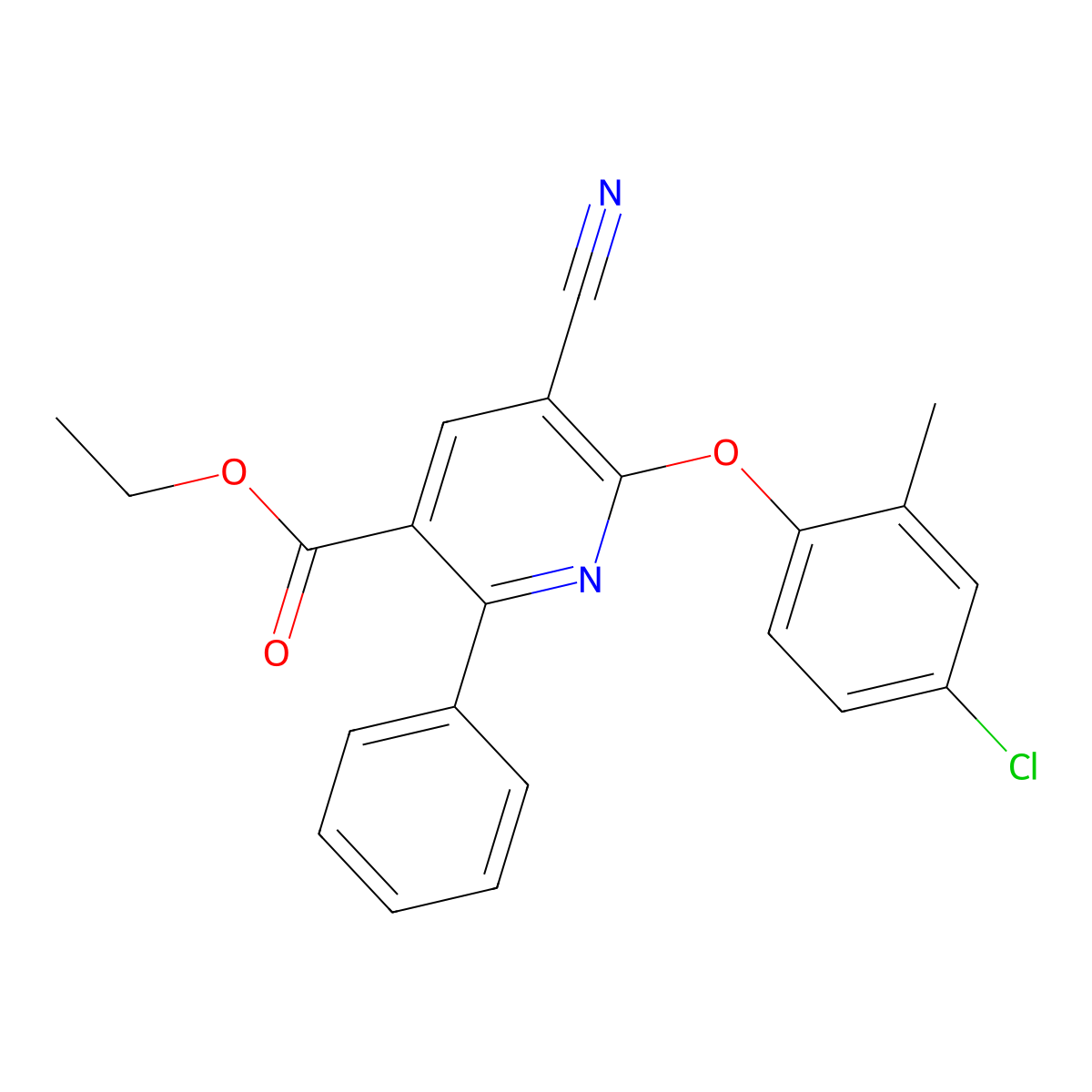 Ethyl 6-(4-chloro-2-methylphenoxy)-5-cyano-2-phenylnicotinate molecular structure, CAS 306980-21-2
