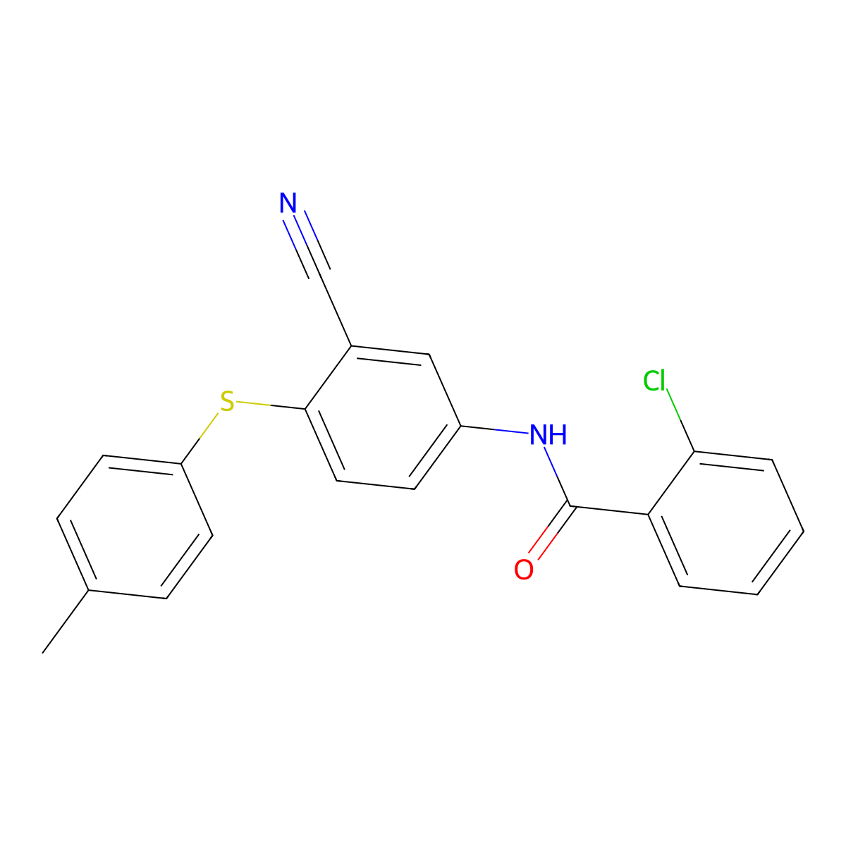2-chloro-N-{3-cyano-4-[(4-methylphenyl)sulfanyl]phenyl}benzenecarboxamide molecular structure, CAS 306980-46-1