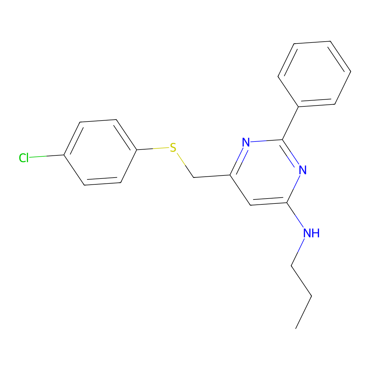 N-(6-{[(4-chlorophenyl)sulfanyl]methyl}-2-phenyl-4-pyrimidinyl)-N-propylamine molecular structure, CAS 306980-49-4