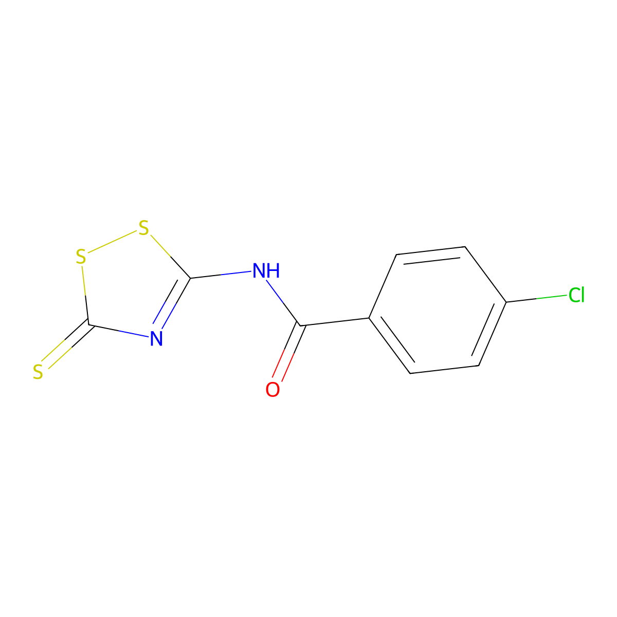 4-chloro-N-(3-thioxo-3H-1,2,4-dithiazol-5-yl)benzenecarboxamide molecular structure, CAS 306980-50-7
