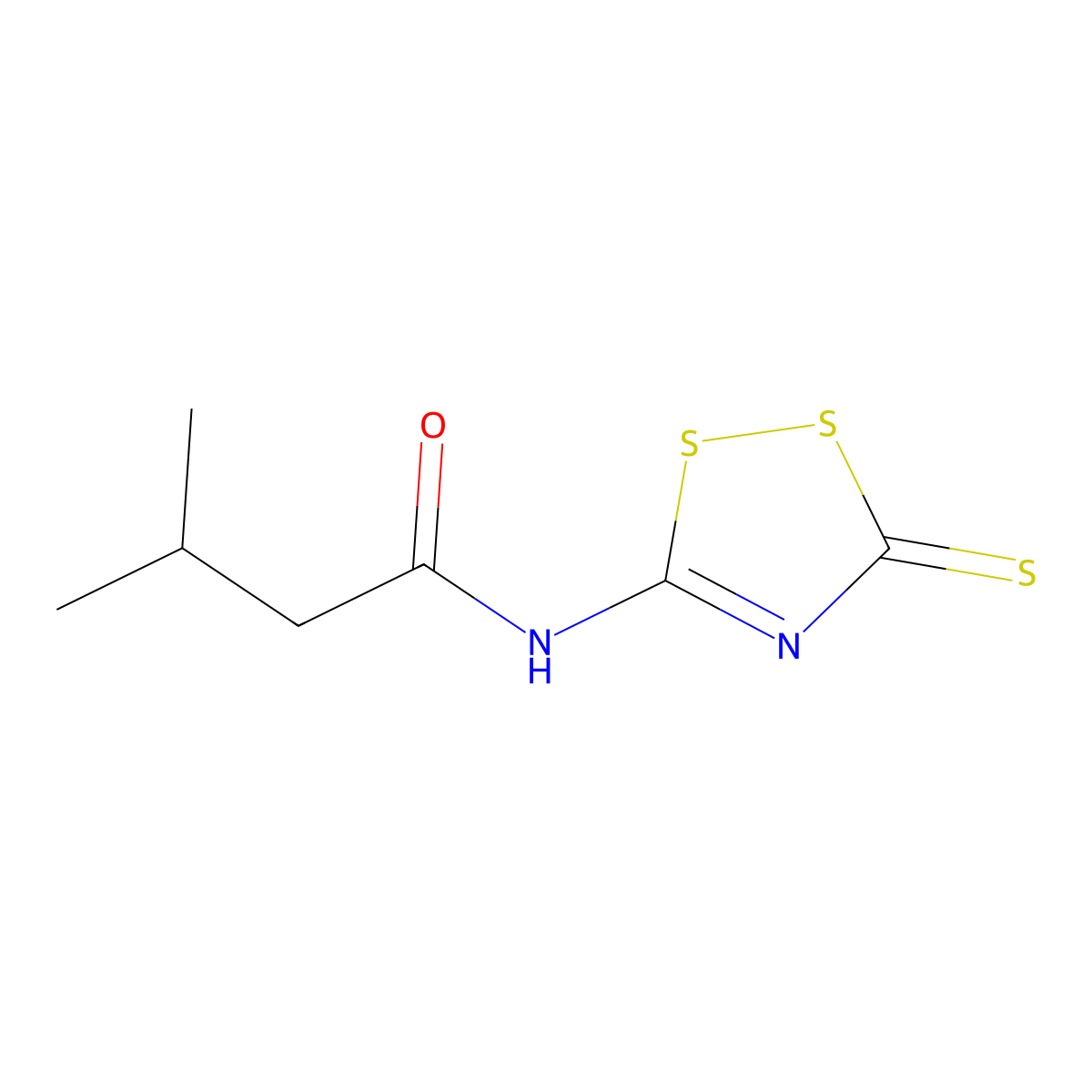 3-methyl-N-(3-thioxo-3H-1,2,4-dithiazol-5-yl)butanamide molecular structure, CAS 306980-53-0