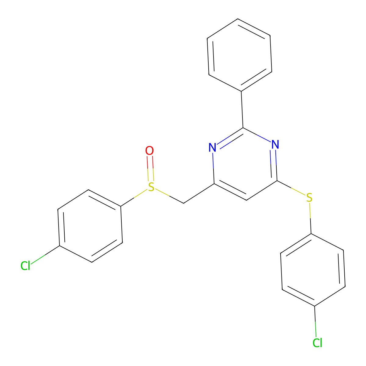 4-(4-Chlorophenyl)sulfanyl-6-[(4-chlorophenyl)sulfinylmethyl]-2-phenylpyrimidine molecular structure, CAS 306980-58-5