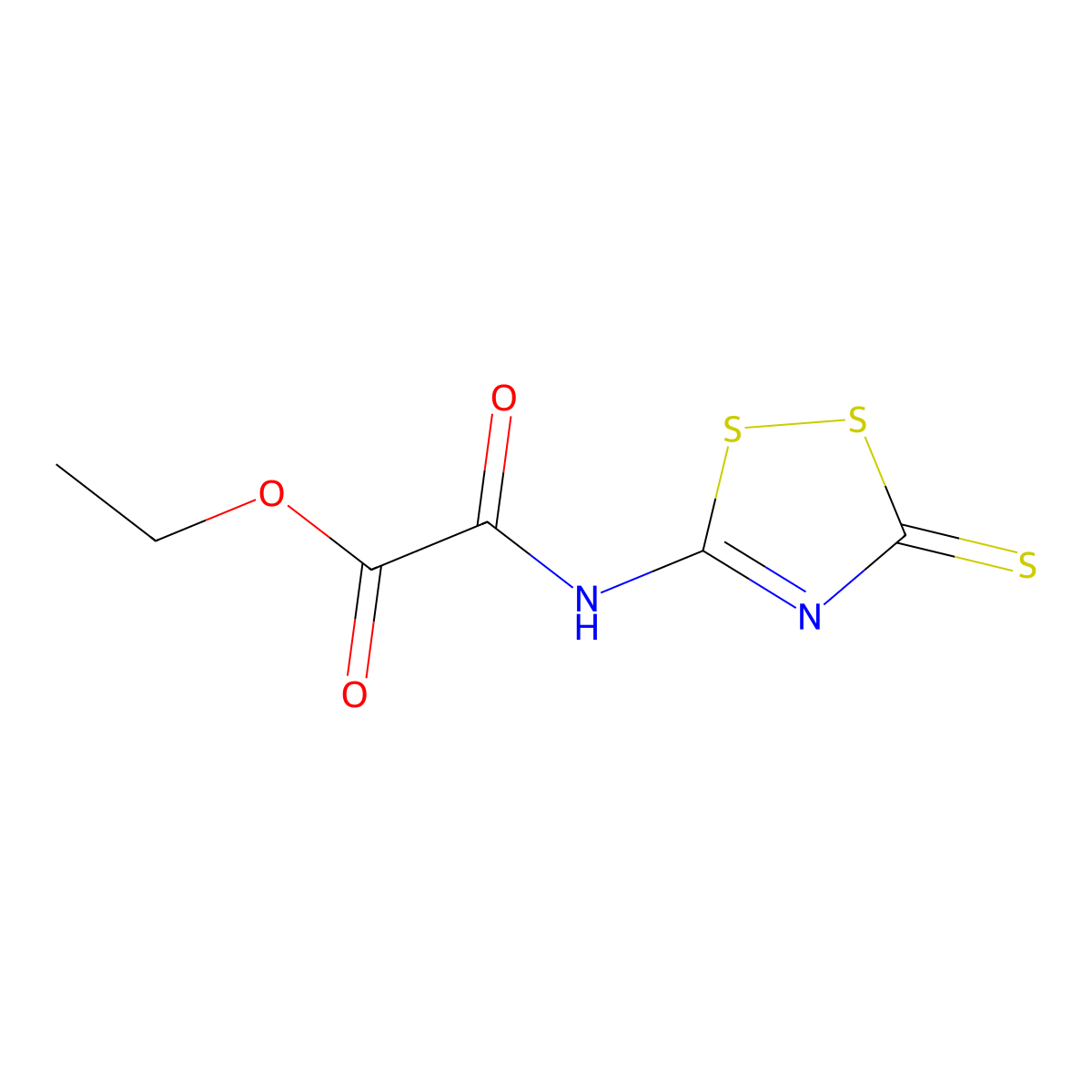 Ethyl 2-oxo-2-((3-thioxo-3H-1,2,4-dithiazol-5-yl)amino)acetate molecular structure, CAS 306980-72-3