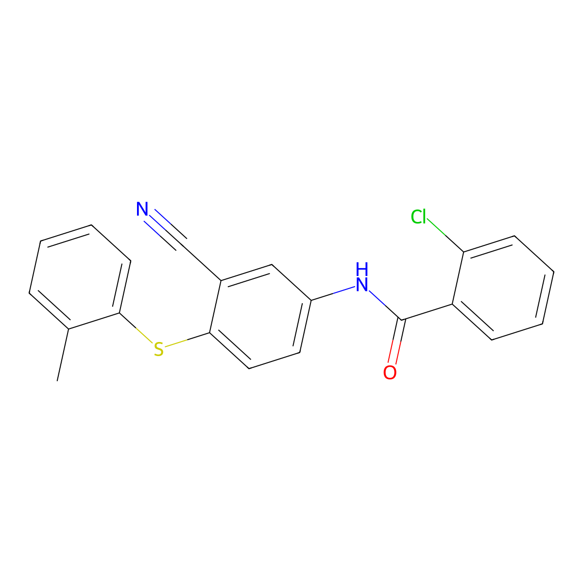 2-chloro-N-{3-cyano-4-[(2-methylphenyl)sulfanyl]phenyl}benzenecarboxamide molecular structure, CAS 306980-74-5