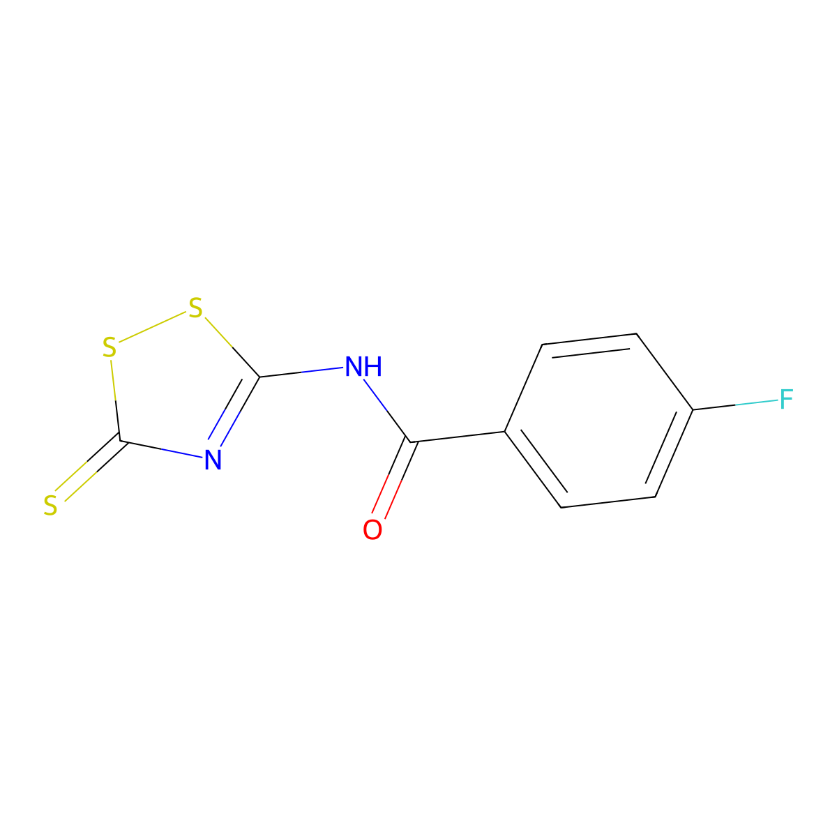 4-fluoro-N-(3-thioxo-3H-1,2,4-dithiazol-5-yl)benzamide molecular structure, CAS 306980-75-6