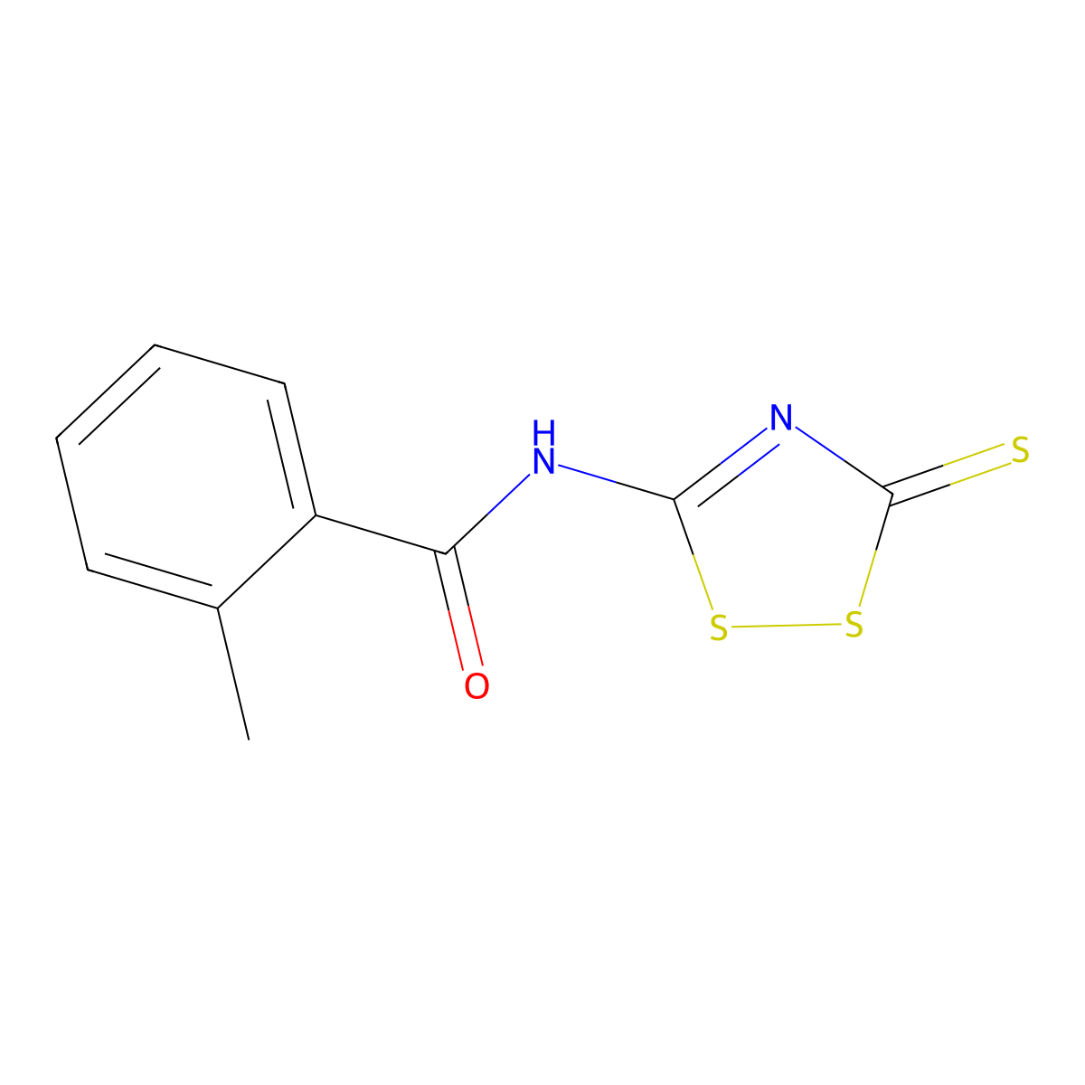 2-methyl-N-(3-thioxo-3H-1,2,4-dithiazol-5-yl)benzenecarboxamide molecular structure, CAS 306980-76-7