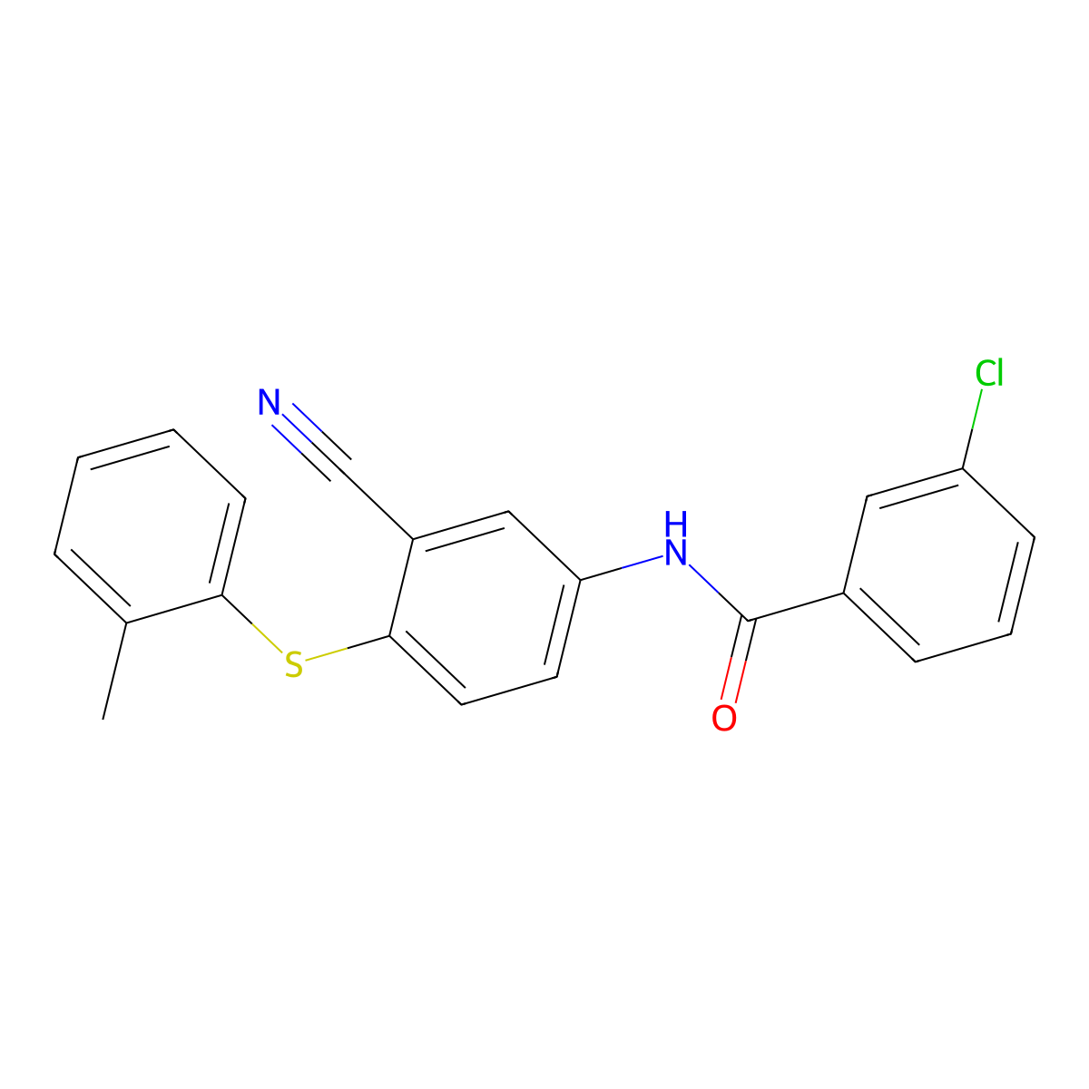 3-chloro-N-{3-cyano-4-[(2-methylphenyl)sulfanyl]phenyl}benzenecarboxamide molecular structure, CAS 306980-78-9