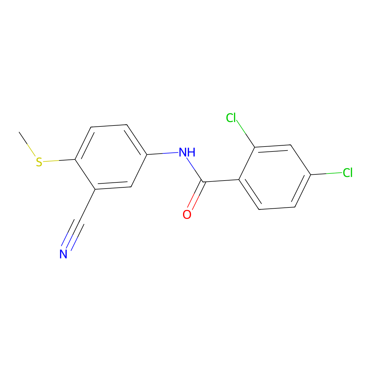 2,4-Dichloro-N-(3-cyano-4-(methylsulfanyl)phenyl)benzenecarboxamide molecular structure, CAS 306980-82-5