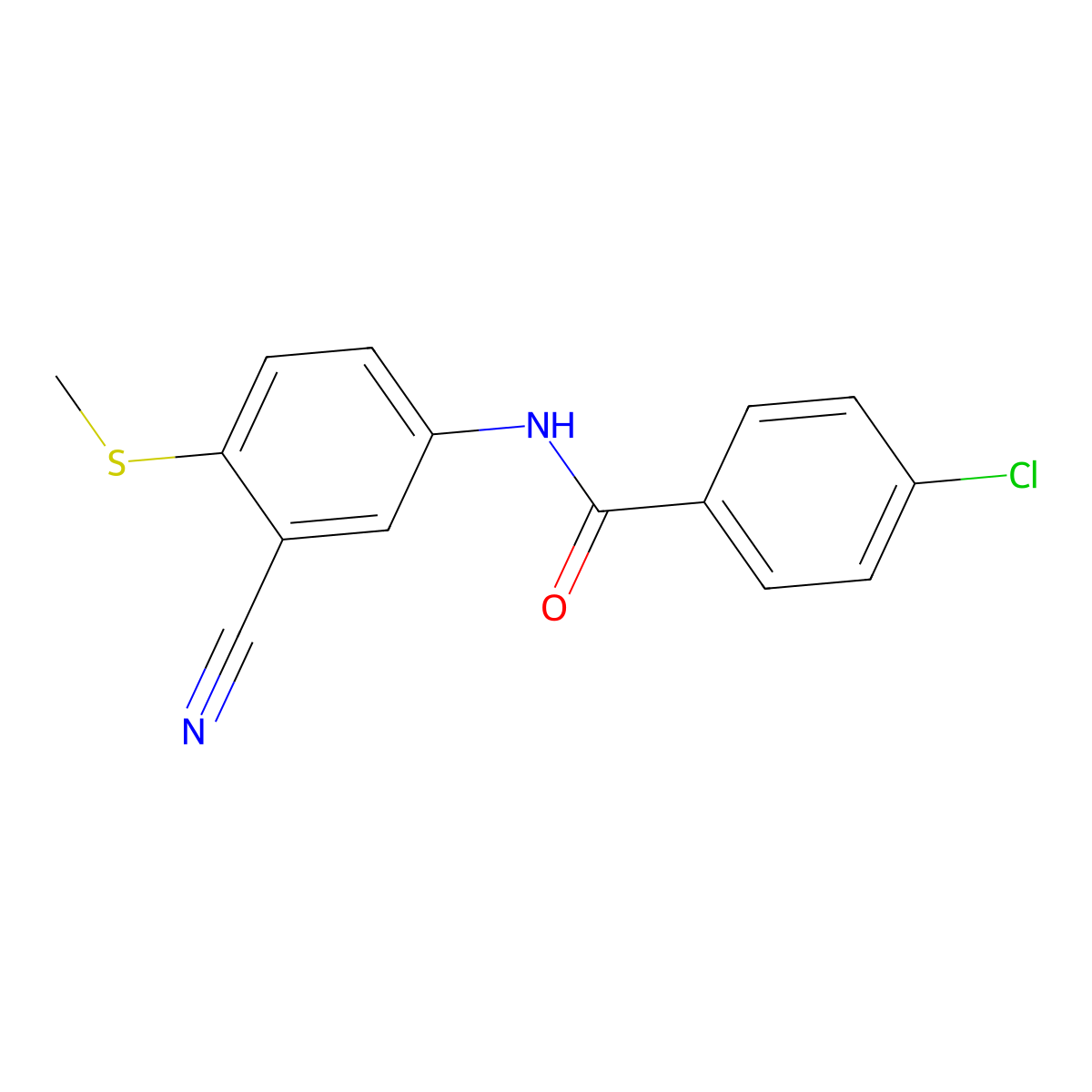 4-Chloro-N-(3-cyano-4-(methylsulfanyl)phenyl)benzenecarboxamide molecular structure, CAS 306980-83-6