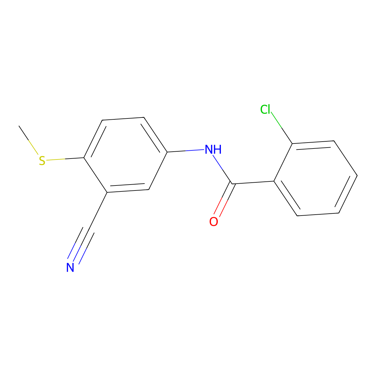 2-Chloro-N-(3-cyano-4-(methylsulfanyl)phenyl)benzenecarboxamide molecular structure, CAS 306980-84-7