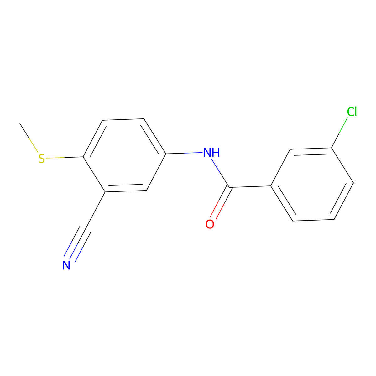 3-Chloro-N-(3-cyano-4-(methylsulfanyl)phenyl)benzenecarboxamide molecular structure, CAS 306980-88-1
