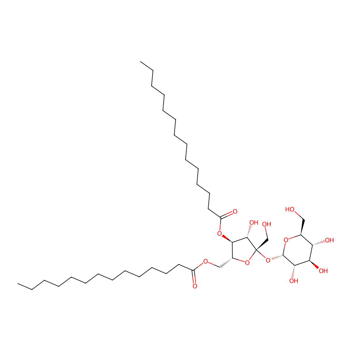 alpha-D-Glucopyranoside, beta-D-fructofuranosyl, ditetradecanoate molecular structure, CAS 30701-38-3