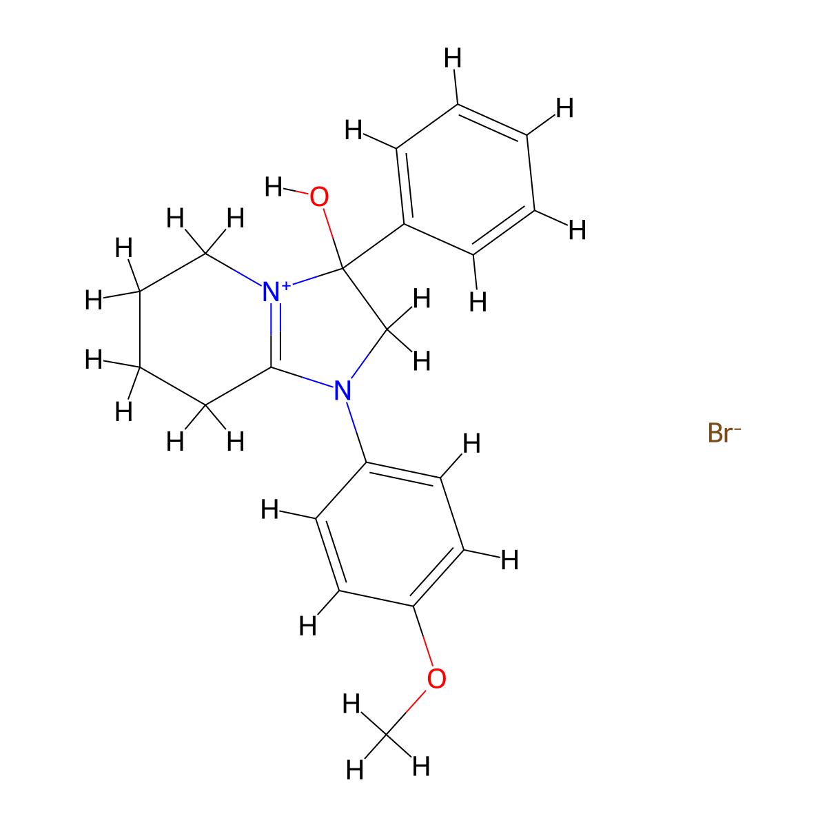 3-Hydroxy-1-(4-methoxyphenyl)-3-phenyl-2,3,5,6,7,8-hexahydroimidazo[1,2-a]pyridin-1-ium bromide molecular structure, CAS 3070227-83-4