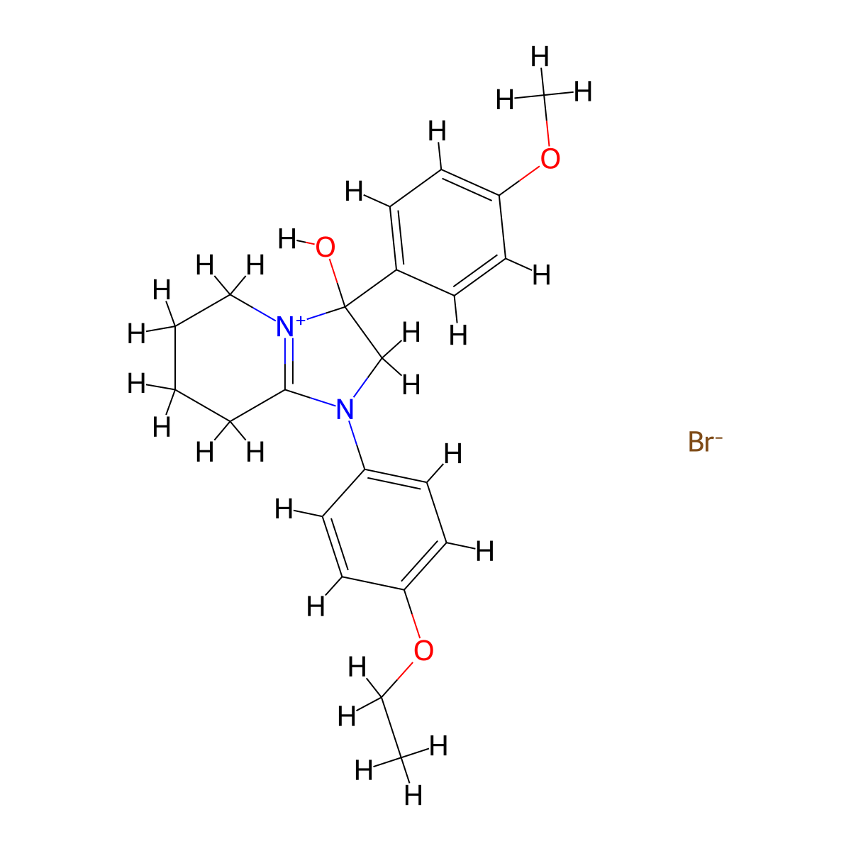 1-(4-Ethoxyphenyl)-3-hydroxy-3-(4-methoxyphenyl)-2,3,5,6,7,8-hexahydroimidazo[1,2-a]pyridin-1-ium bromide molecular structure, CAS 3070227-89-0