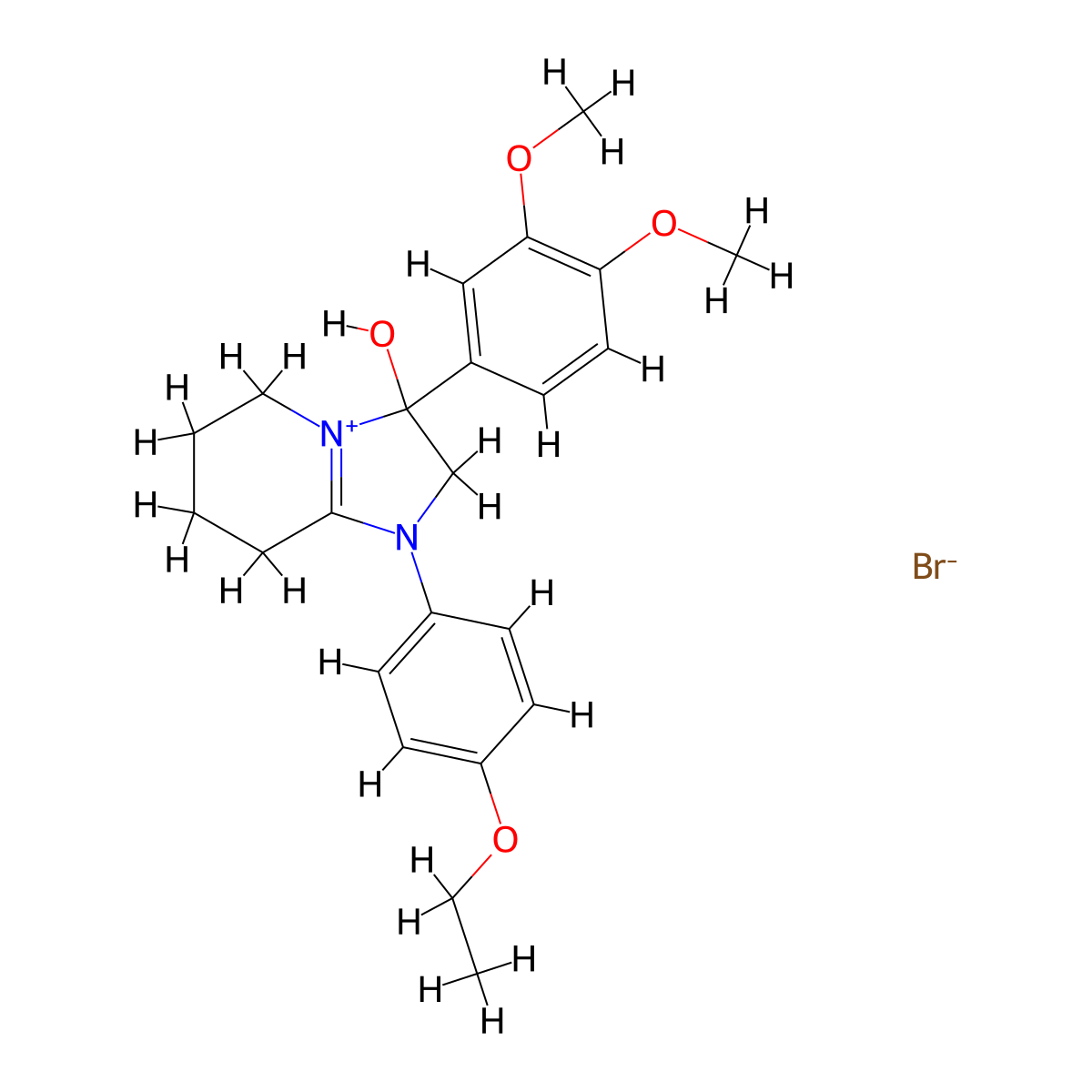 3-(3,4-Dimethoxyphenyl)-1-(4-ethoxyphenyl)-3-hydroxy-2,3,5,6,7,8-hexahydroimidazo[1,2-a]pyridin-1-ium bromide molecular structure, CAS 3070227-90-3