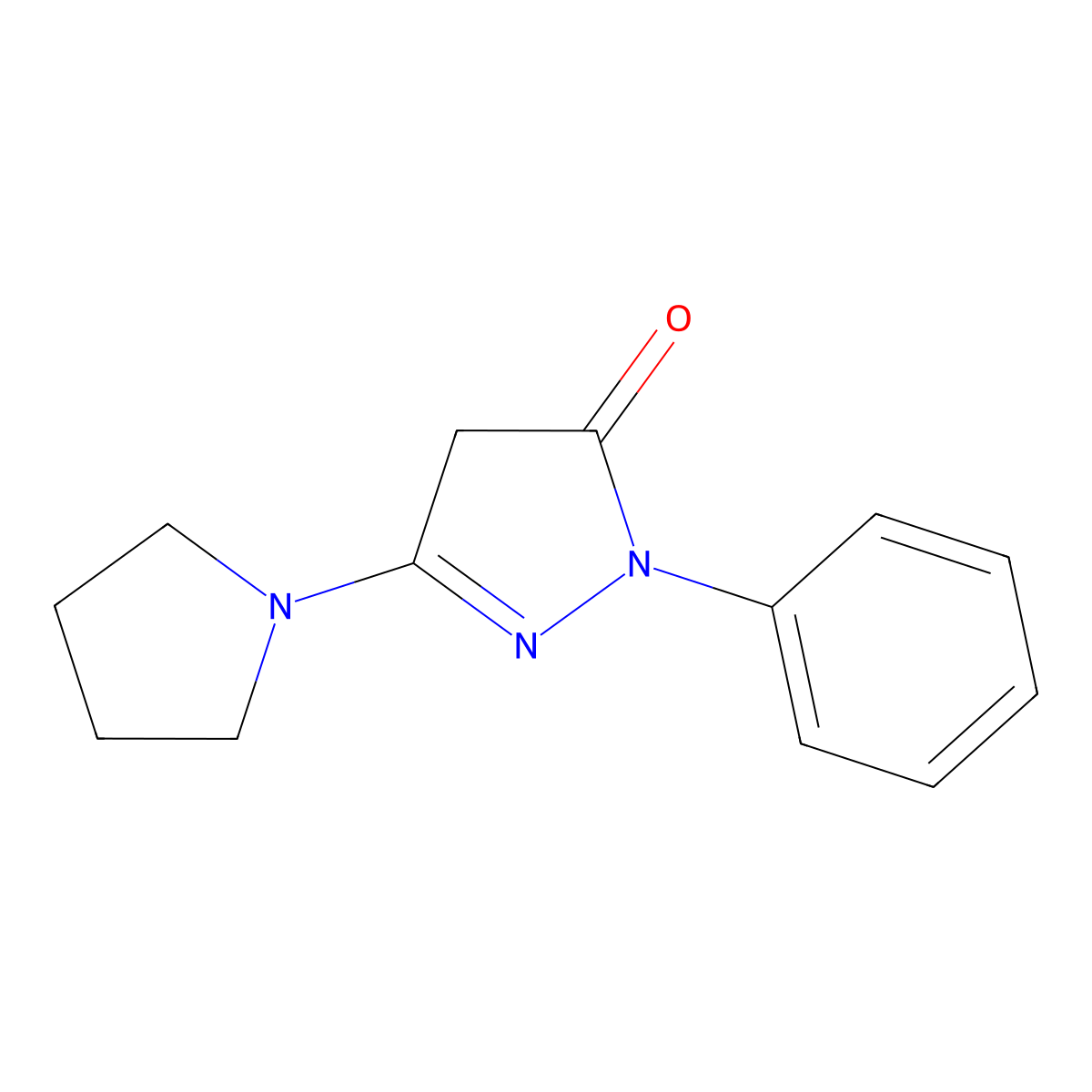 2-Phenyl-5-(pyrrolidin-1-yl)-2,4-dihydro-3H-pyrazol-3-one molecular structure, CAS 30707-75-6