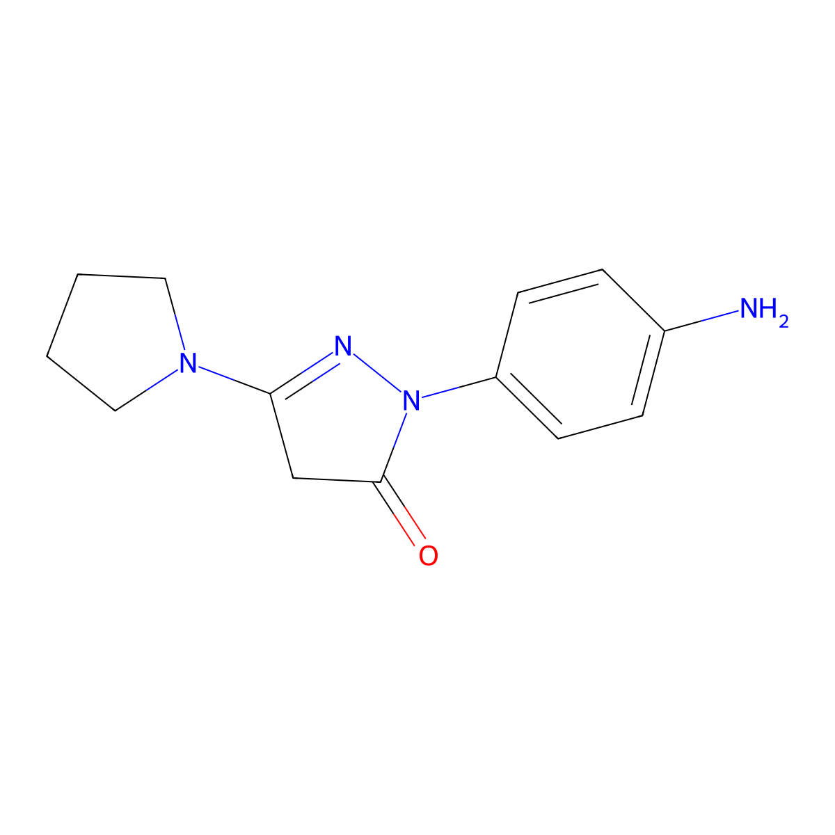 1-(p-Aminophenyl)-3-pyrrolidino-5-pyrazolone molecular structure, CAS 30707-77-8