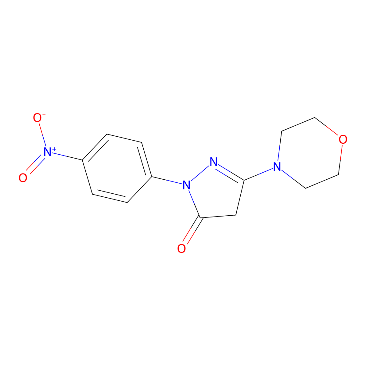 3H-Pyrazol-3-one, 2,4-dihydro-5-(4-morpholinyl)-2-(4-nitrophenyl)- molecular structure, CAS 30707-79-0