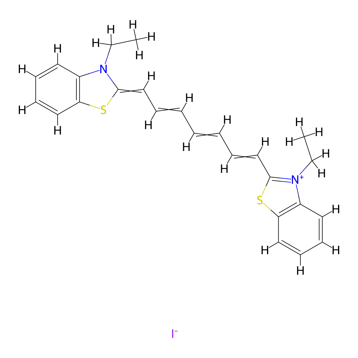 Benzothiazolium, 3-ethyl-2-(7-(3-ethyl-2(3H)-benzothiazolylidene)-1,3,5-heptatrienyl)-, iodide molecular structure, CAS 3071-70-3