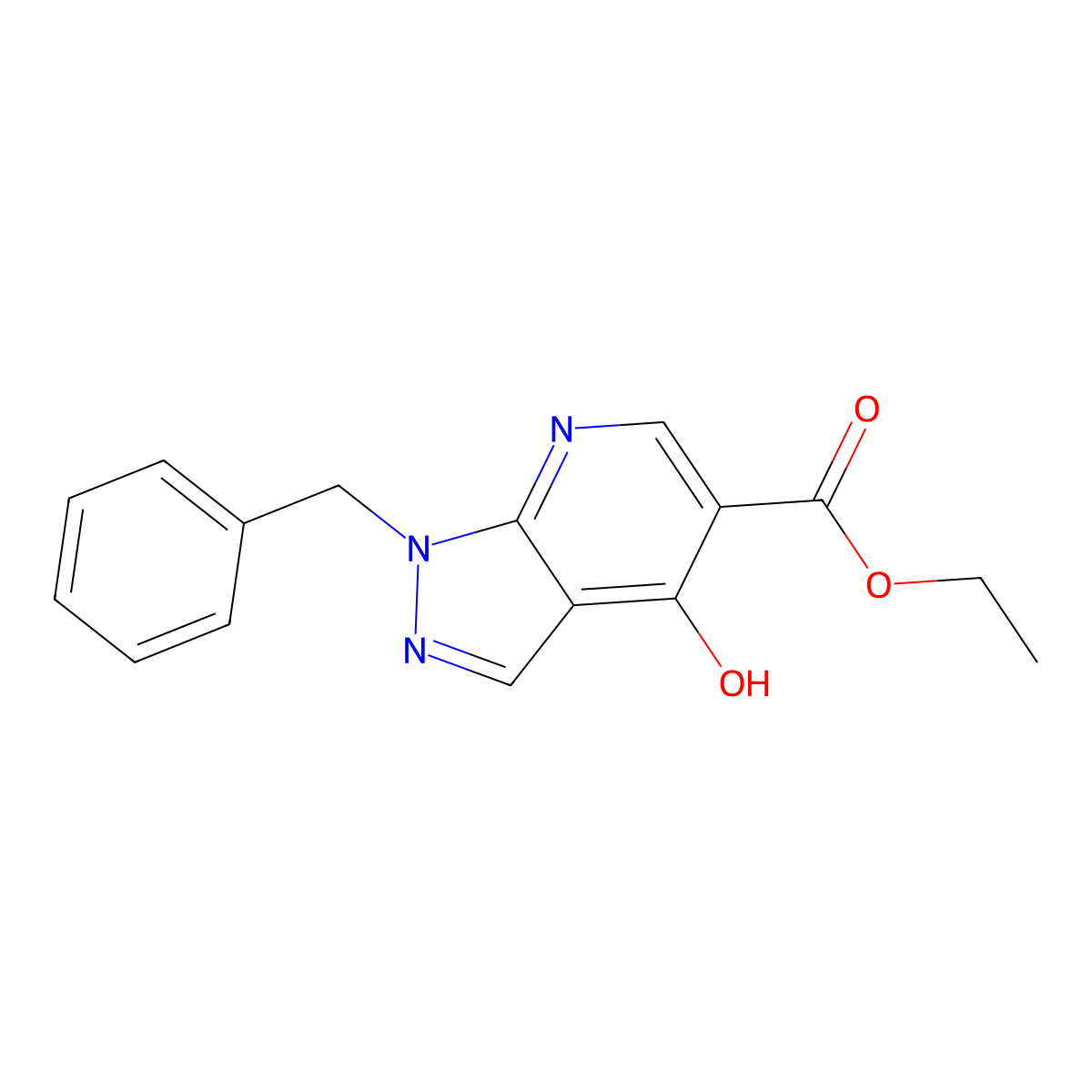 Ethyl 1-benzyl-4-hydroxy-1H-pyrazolo[3,4-b]pyridine-5-carboxylate molecular structure, CAS 30720-10-6