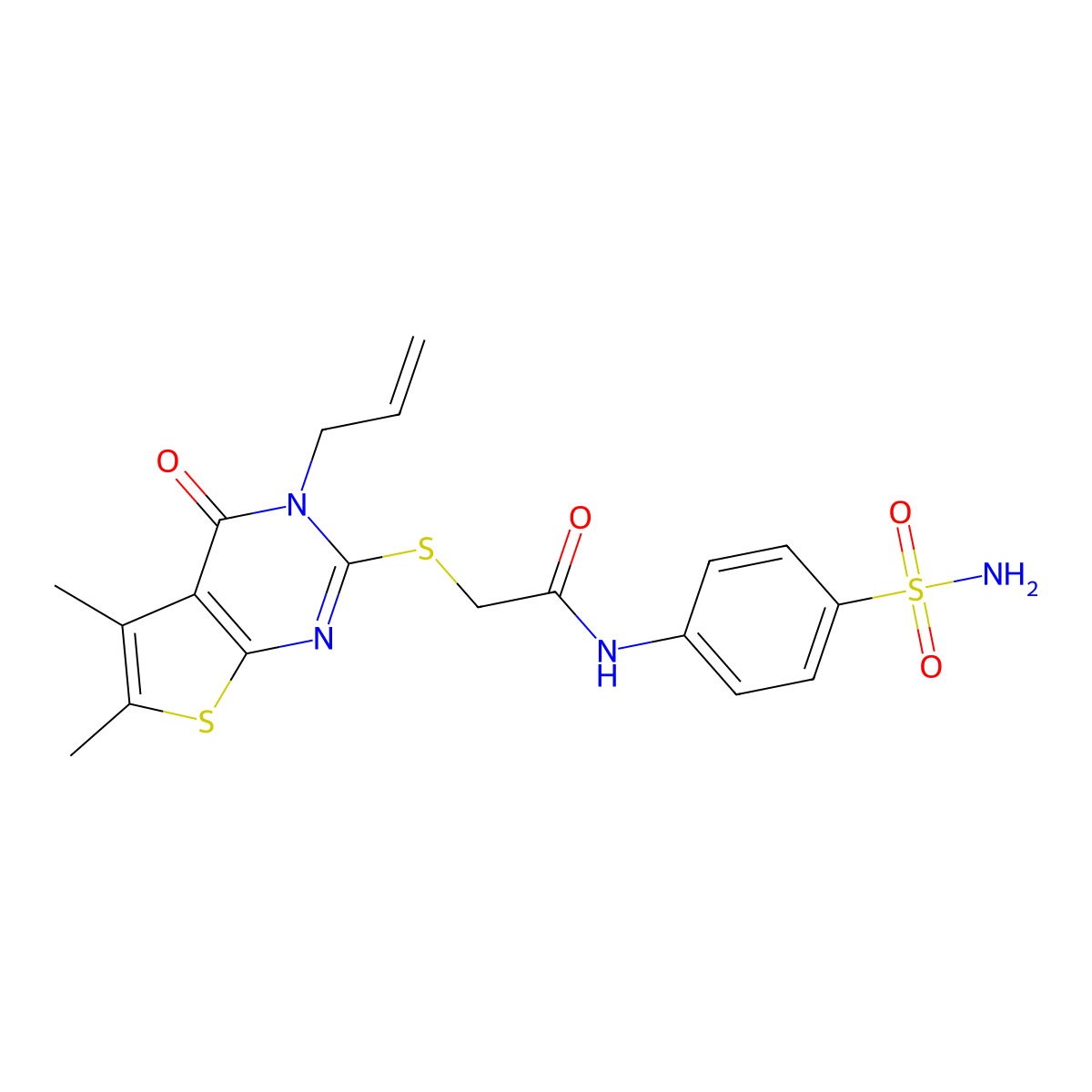 2-((3-allyl-5,6-dimethyl-4-oxo-3,4-dihydrothieno[2,3-d]pyrimidin-2-yl)thio)-N-(4-sulfamoylphenyl)acetamide molecular structure, CAS 307324-35-2
