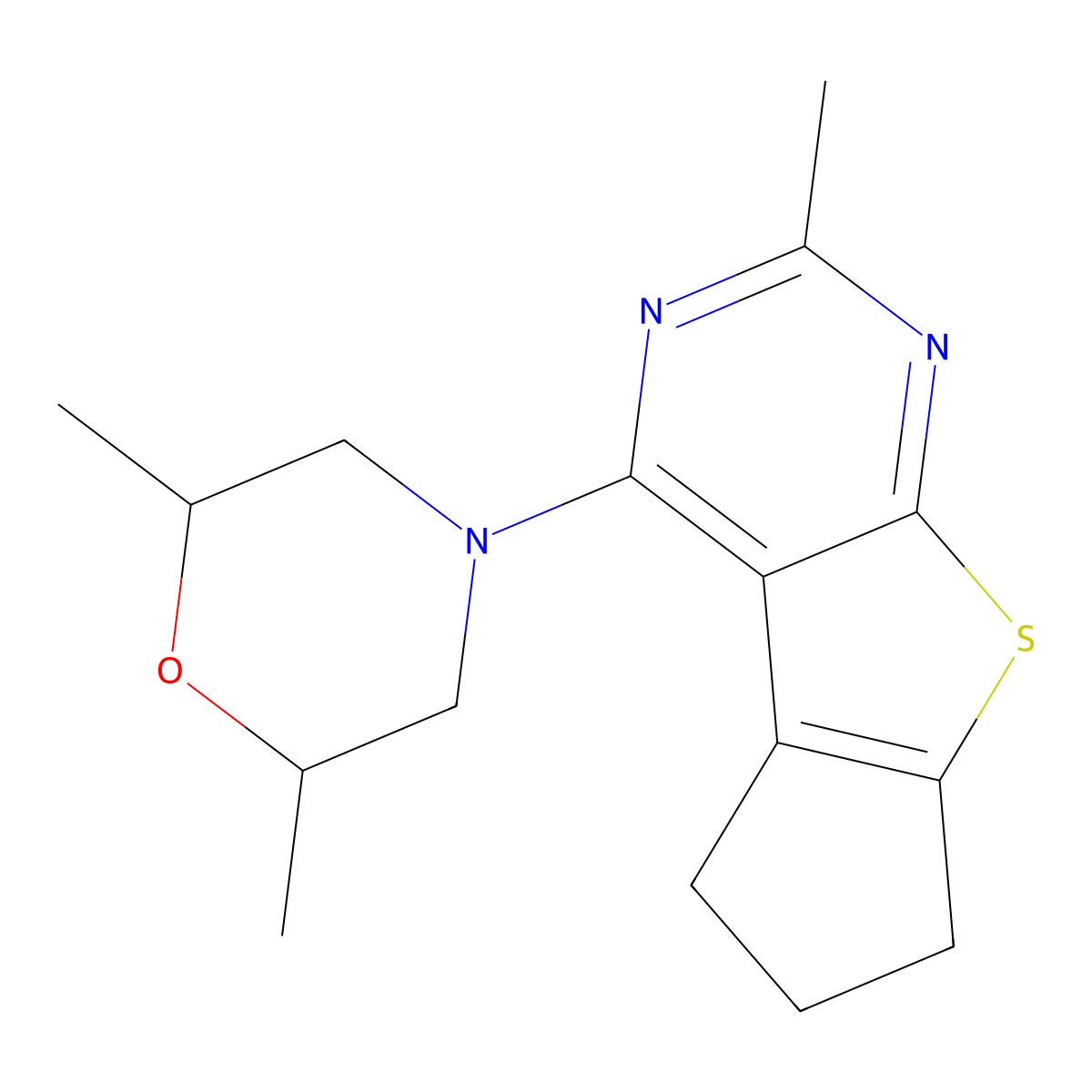 12-(2,6-Dimethylmorpholin-4-yl)-10-methyl-7-thia-9,11-diazatricyclo[6.4.0.0^{2,6}]dodeca-1(12),2(6),8,10-tetraene molecular structure, CAS 307324-56-7