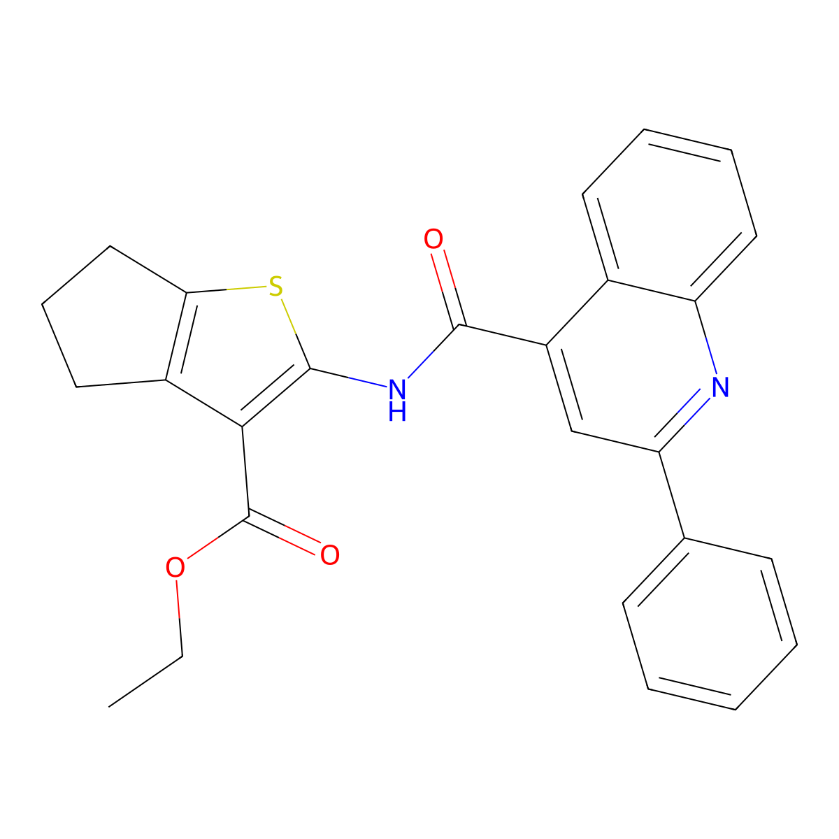 Ethyl 2-(2-phenylquinoline-4-amido)-4H,5H,6H-cyclopenta[B]thiophene-3-carboxylate molecular structure, CAS 307324-66-9