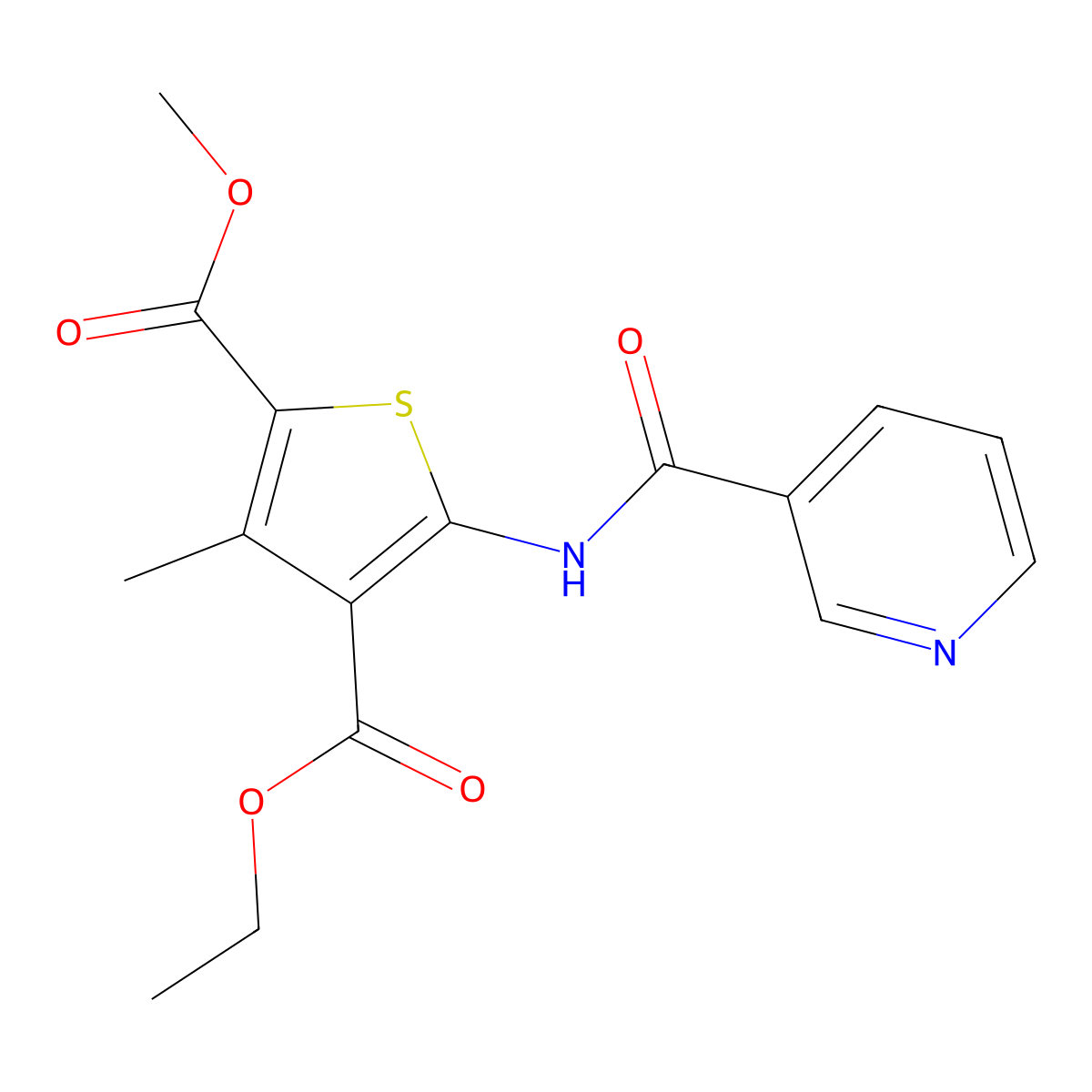 4-Ethyl 2-methyl 3-methyl-5-[(pyridin-3-ylcarbonyl)amino]thiophene-2,4-dicarboxylate molecular structure, CAS 307324-70-5
