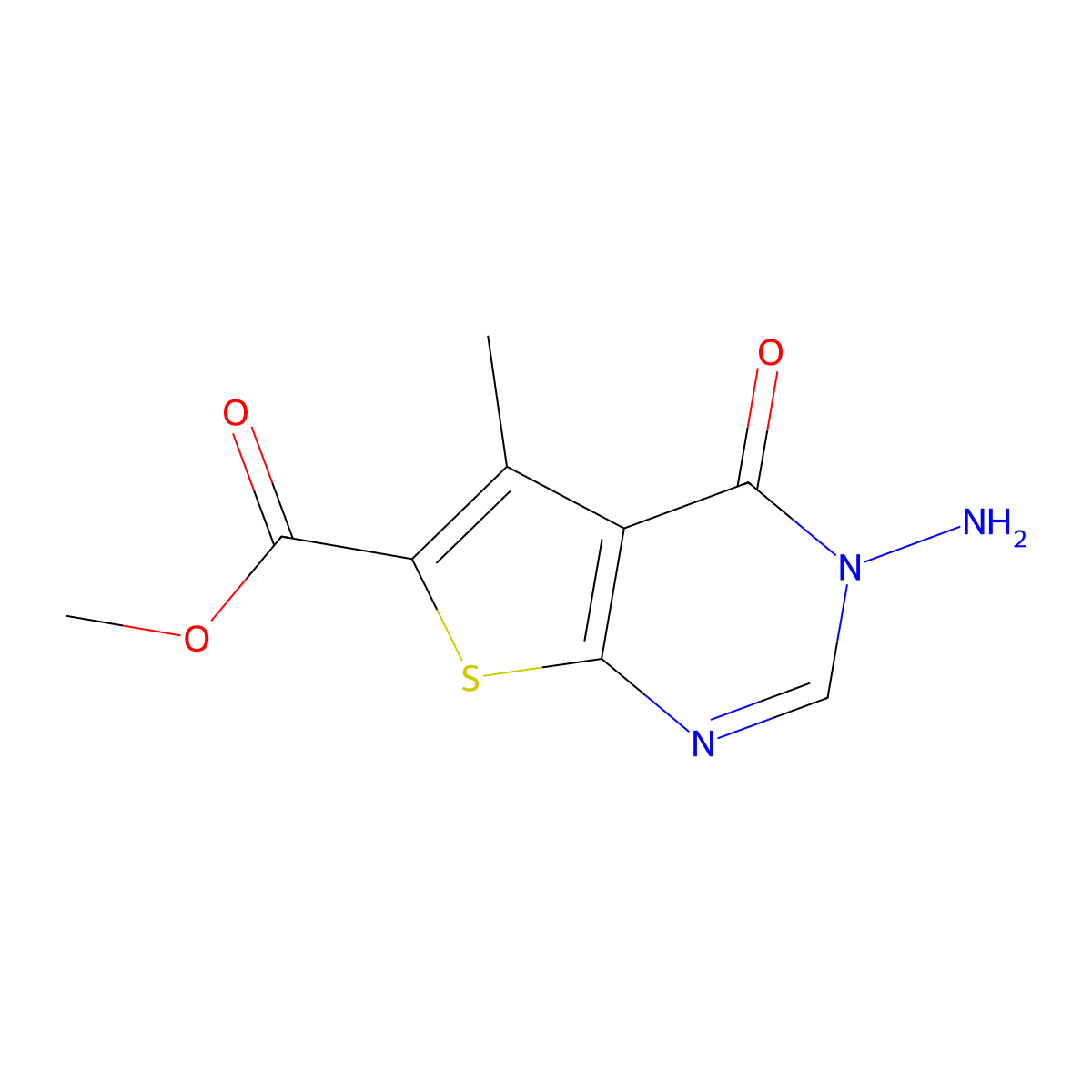 Methyl 3-amino-5-methyl-4-oxo-3,4-dihydrothieno[2,3-d]pyrimidine-6-carboxylate molecular structure, CAS 307324-80-7