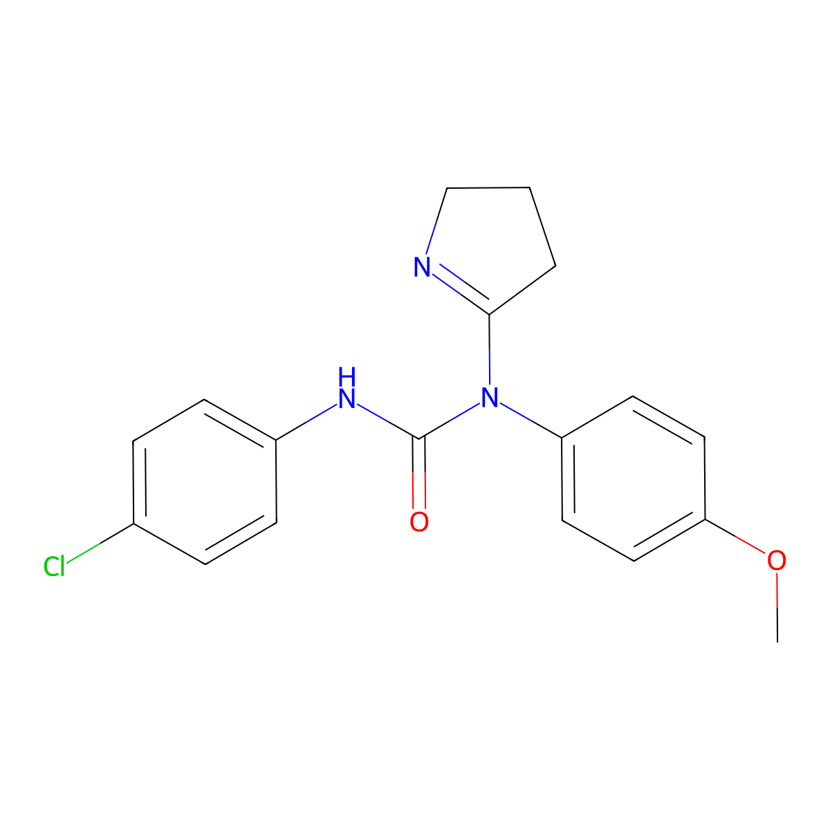 3-(4-chlorophenyl)-1-(3,4-dihydro-2H-pyrrol-5-yl)-1-(4-methoxyphenyl)urea molecular structure, CAS 307325-37-7