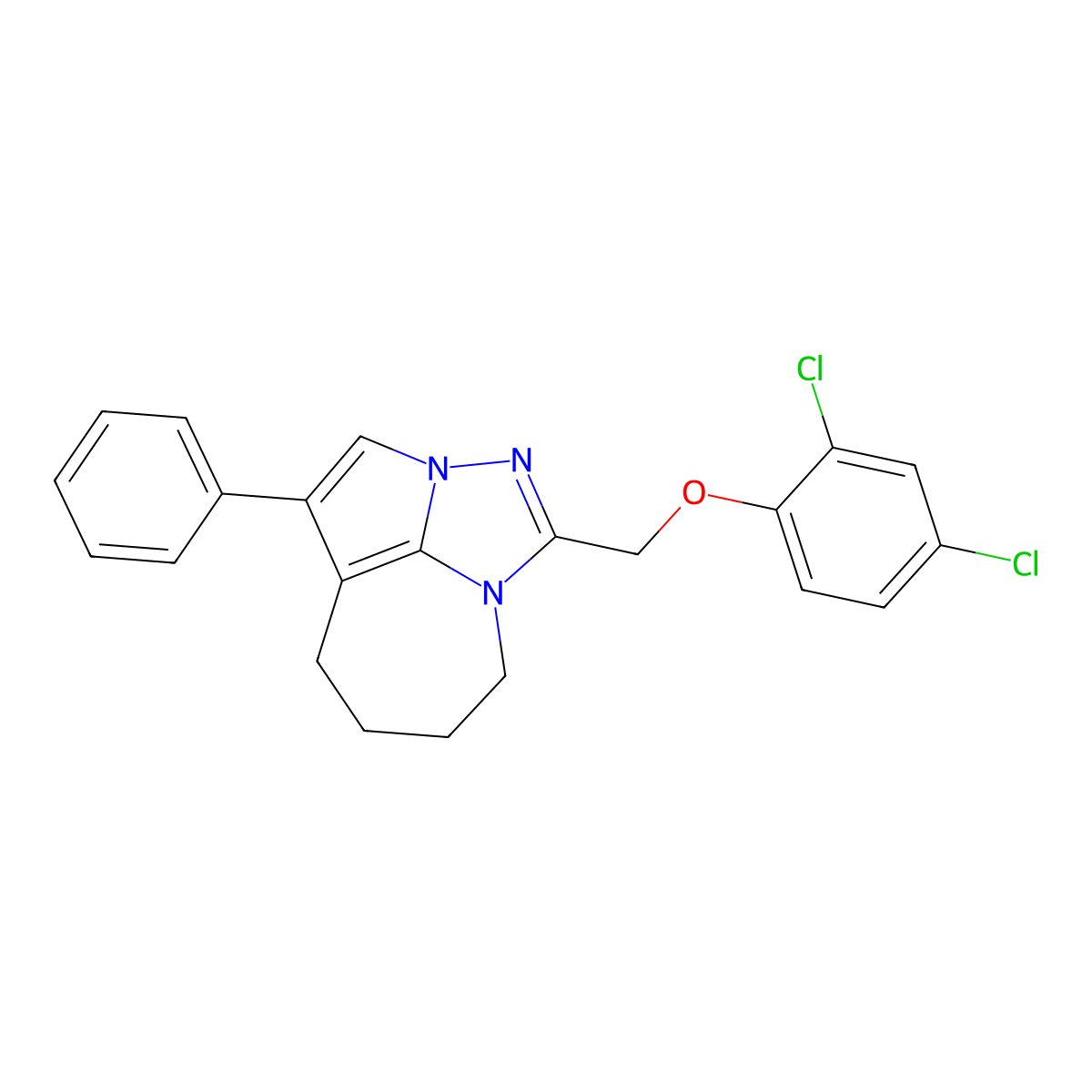 2-[(2,4-Dichlorophenoxy)methyl]-6-phenyl-1,3,4-triazatricyclo[5.4.1.0^{4,12}]dodeca-2,5,7(12)-triene molecular structure, CAS 307325-43-5