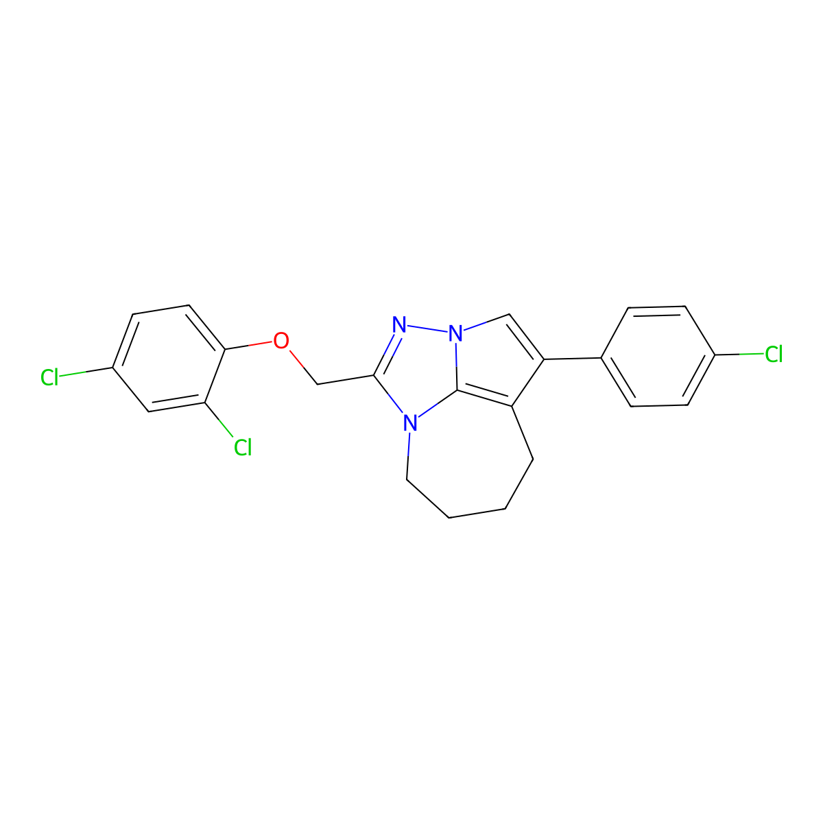 6-(4-Chlorophenyl)-2-[(2,4-dichlorophenoxy)methyl]-1,3,4-triazatricyclo[5.4.1.0^{4,12}]dodeca-2,5,7(12)-triene molecular structure, CAS 307325-44-6