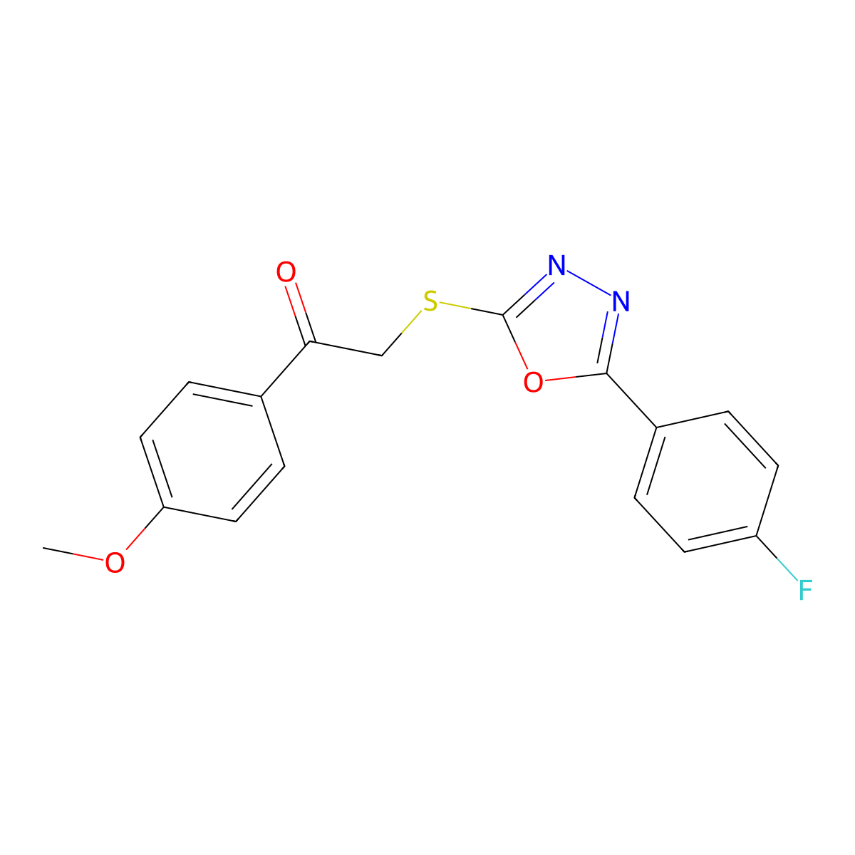 2-{[5-(4-Fluorophenyl)-1,3,4-oxadiazol-2-yl]sulfanyl}-1-(4-methoxyphenyl)ethan-1-one molecular structure, CAS 307325-75-3