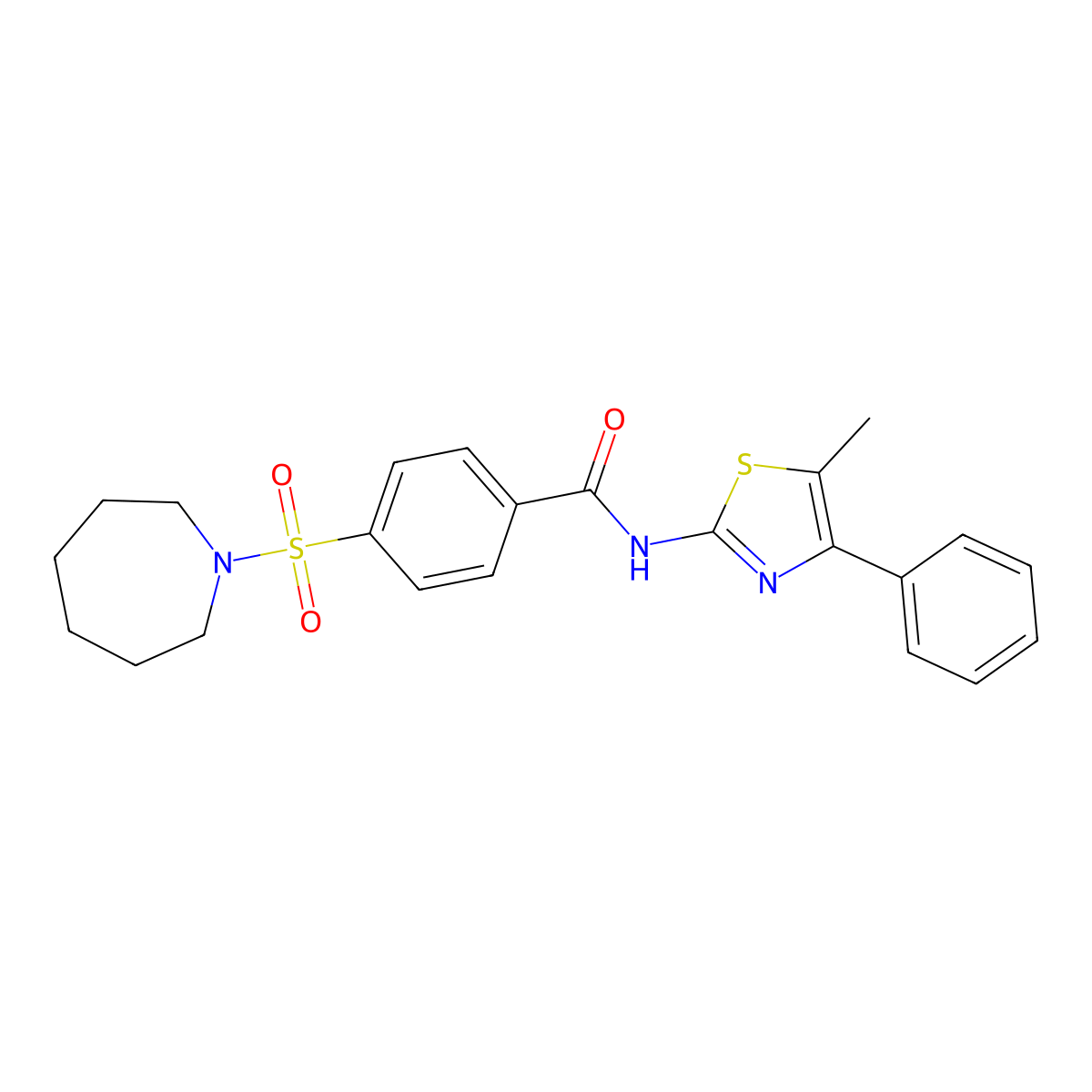 4-(azepan-1-ylsulfonyl)-N-(5-methyl-4-phenylthiazol-2-yl)benzamide molecular structure, CAS 307326-22-3