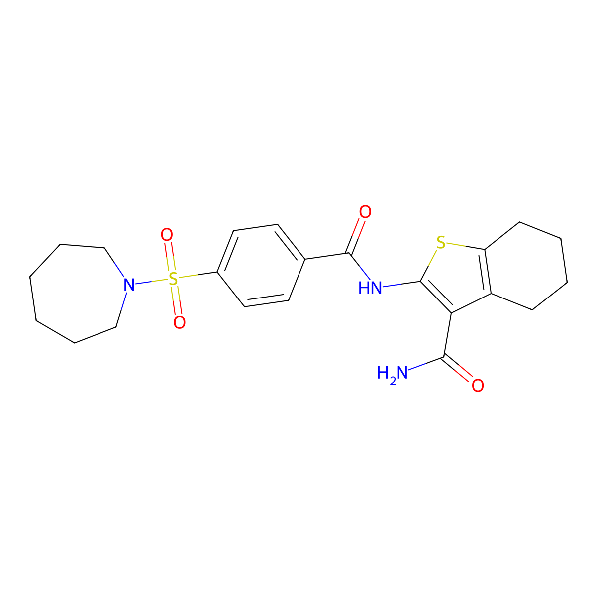 2-(4-(Azepan-1-ylsulfonyl)benzamido)-4,5,6,7-tetrahydrobenzo[b]thiophene-3-carboxamide molecular structure, CAS 307326-29-0