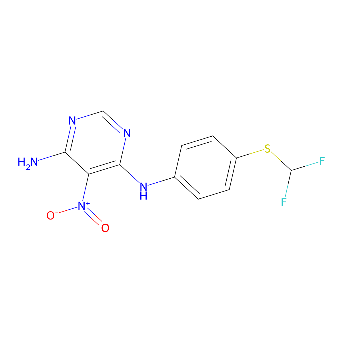 4-N-[4-(difluoromethylsulfanyl)phenyl]-5-nitropyrimidine-4,6-diamine molecular structure, CAS 307326-41-6