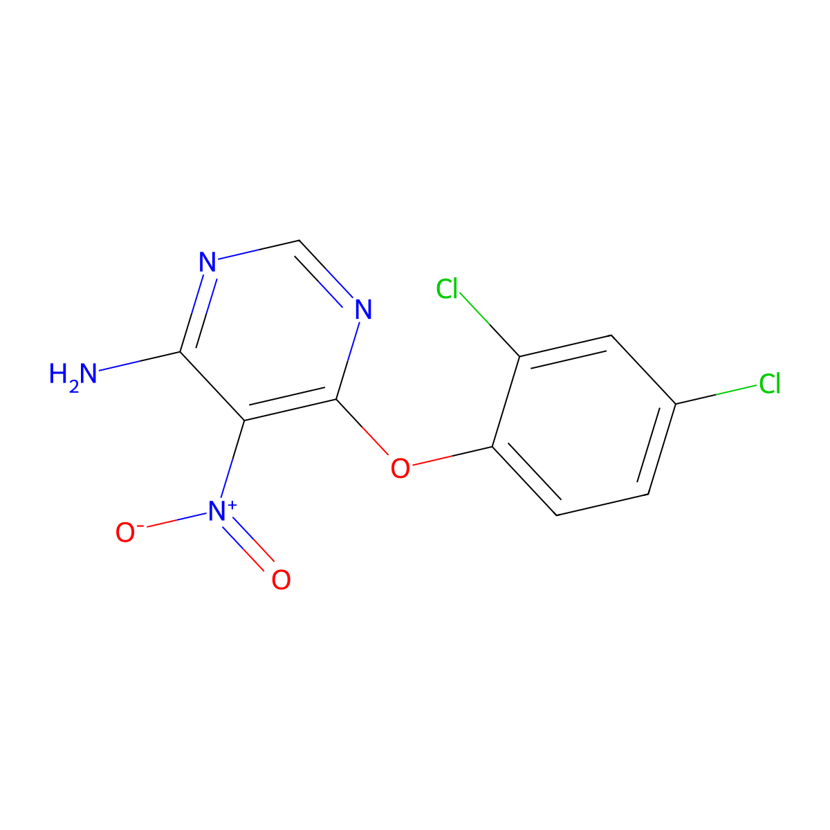 6-(2,4-Dichlorophenoxy)-5-nitropyrimidin-4-amine molecular structure, CAS 307326-43-8