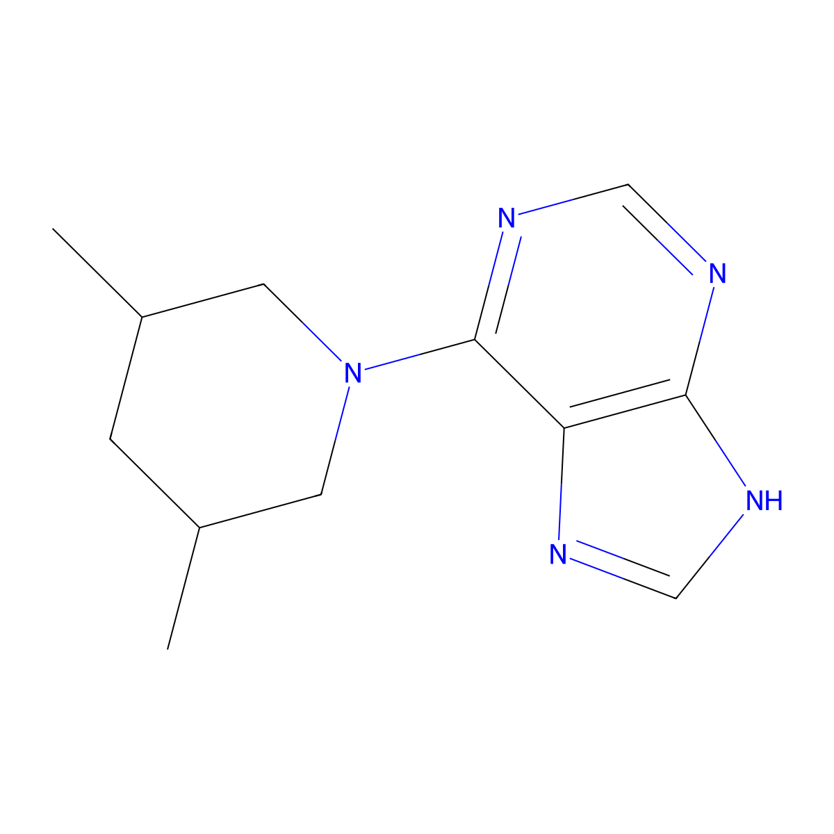 6-(3,5-dimethylpiperidin-1-yl)-9H-purine molecular structure, CAS 307326-45-0