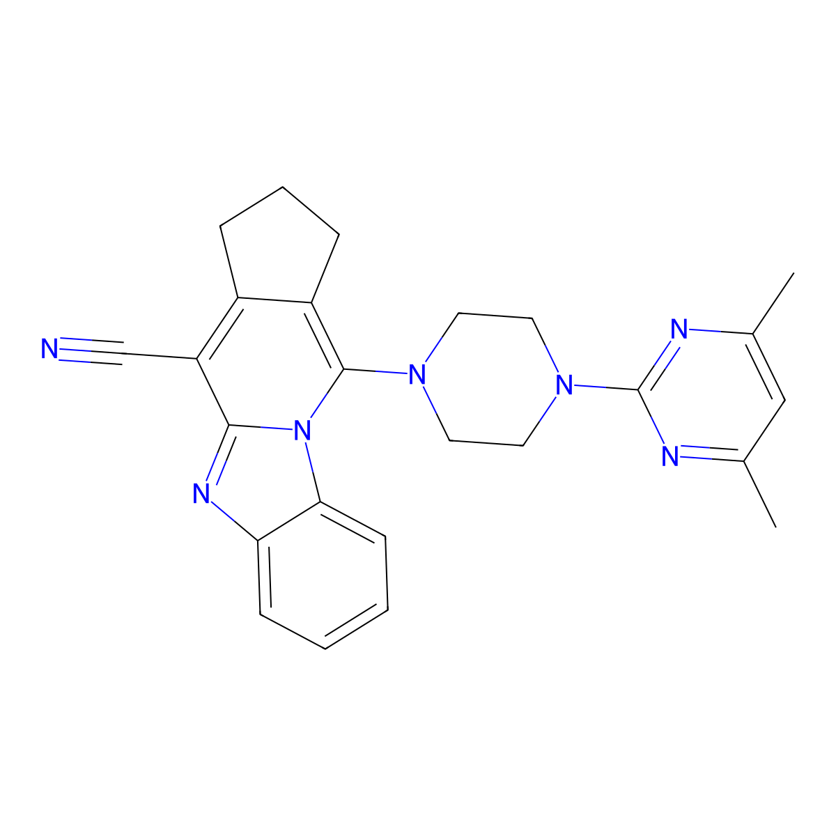 11-(4-(4,6-dimethylpyrimidin-2-yl)piperazin-1-yl)-2,3-dihydro-1H-benzo[4,5]imidazo[1,2-a]cyclopenta[d]pyridine-4-carbonitrile molecular structure, CAS 307327-27-1