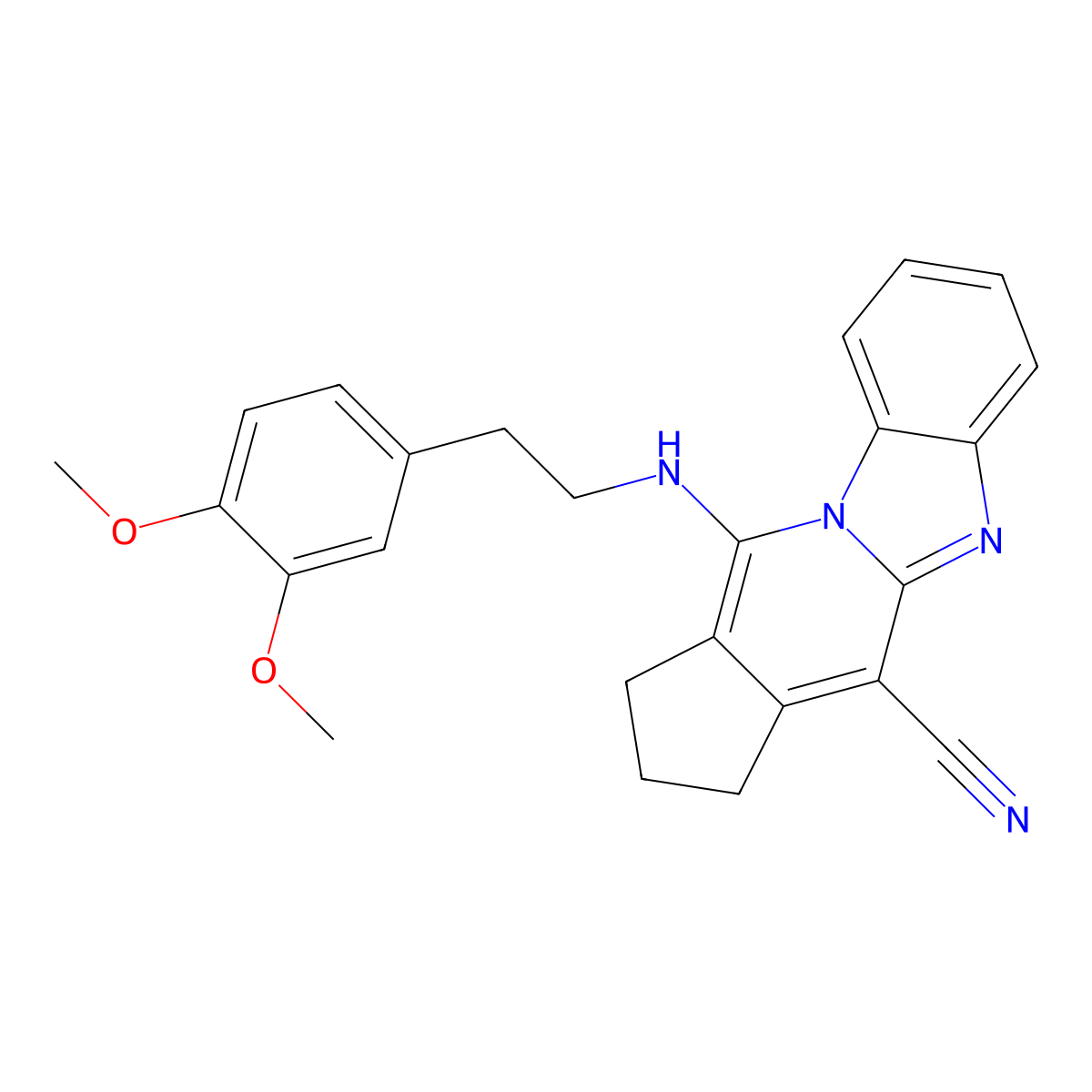 16-{[2-(3,4-Dimethoxyphenyl)ethyl]amino}-1,8-diazatetracyclo[7.7.0.0^{2,7}.0^{11,15}]hexadeca-2(7),3,5,8,10,15-hexaene-10-carbonitrile molecular structure, CAS 307327-33-9